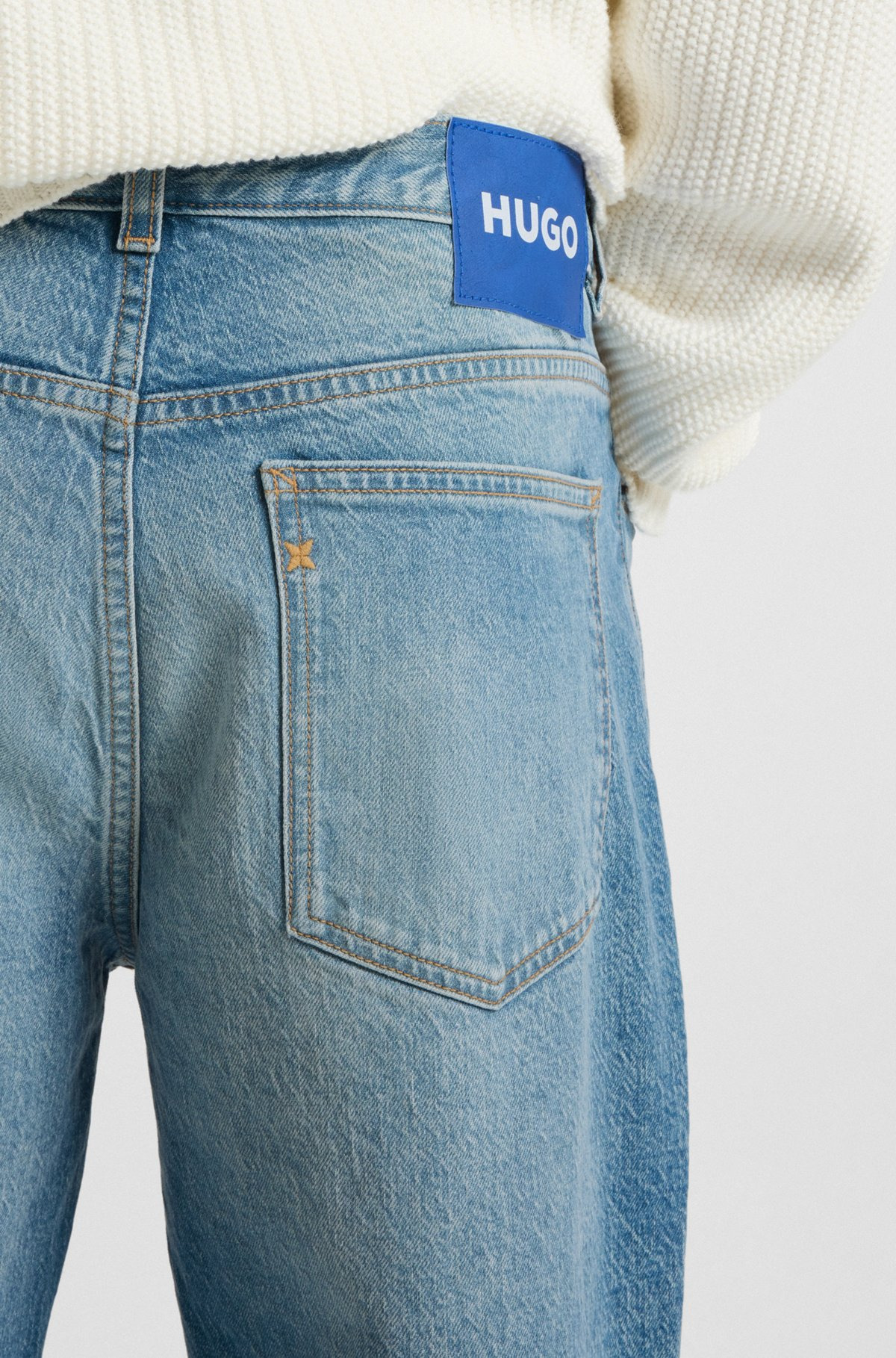 TAPERED-FIT JEANS IN GREEN-CAST STRETCH DENIM - 5