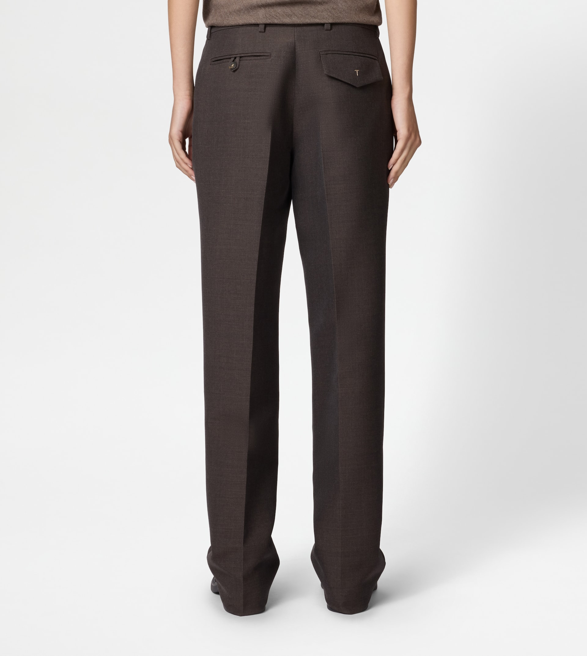 PANTS IN WOOL GABARDINE - BROWN - 4