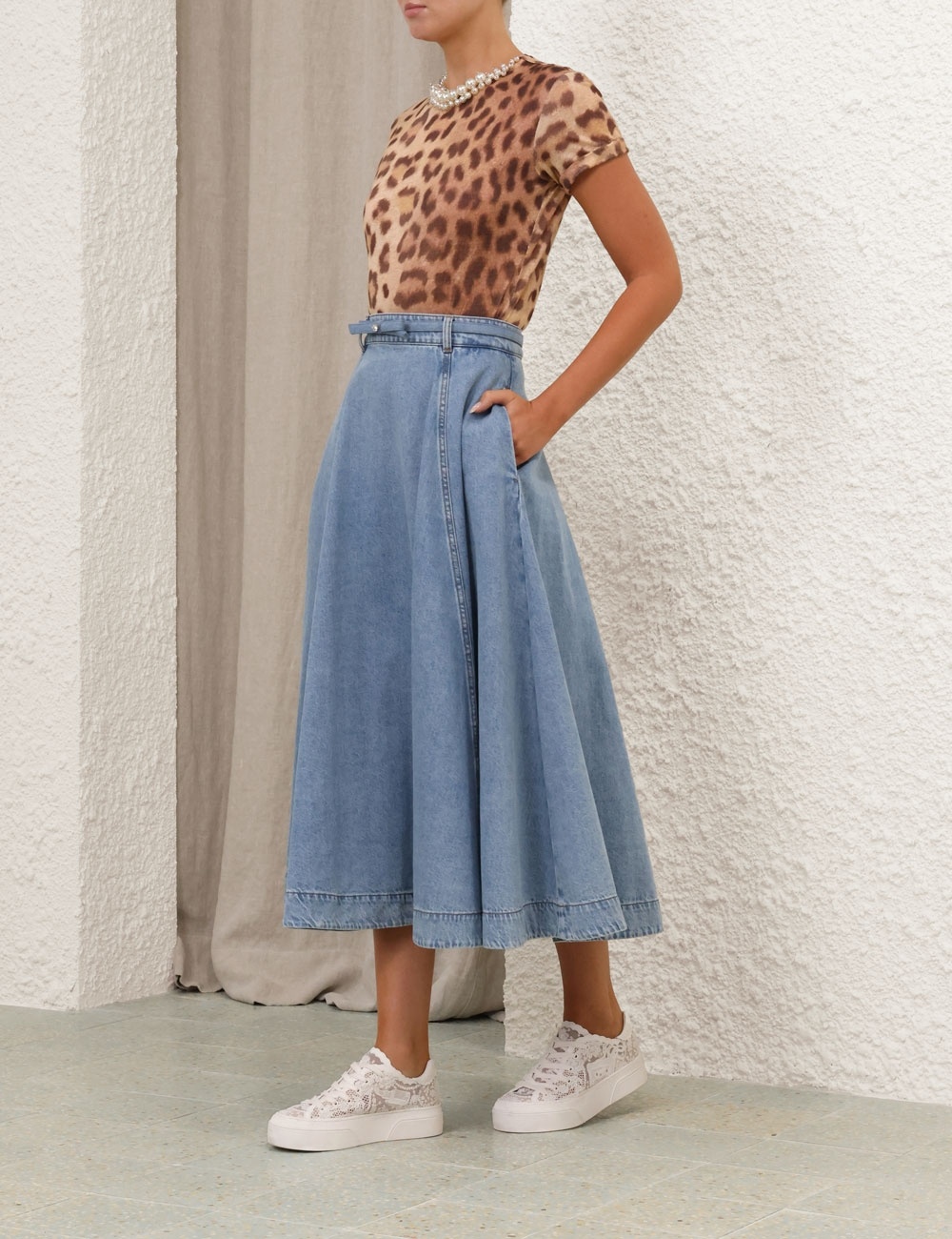 CRUSH DENIM FULL MIDI SKIRT - 3