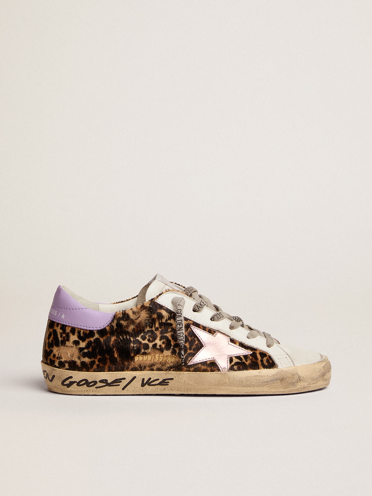 Super-Star LTD sneakers in leopard-print pony skin with salmon-colored laminated leather star and pu - 1