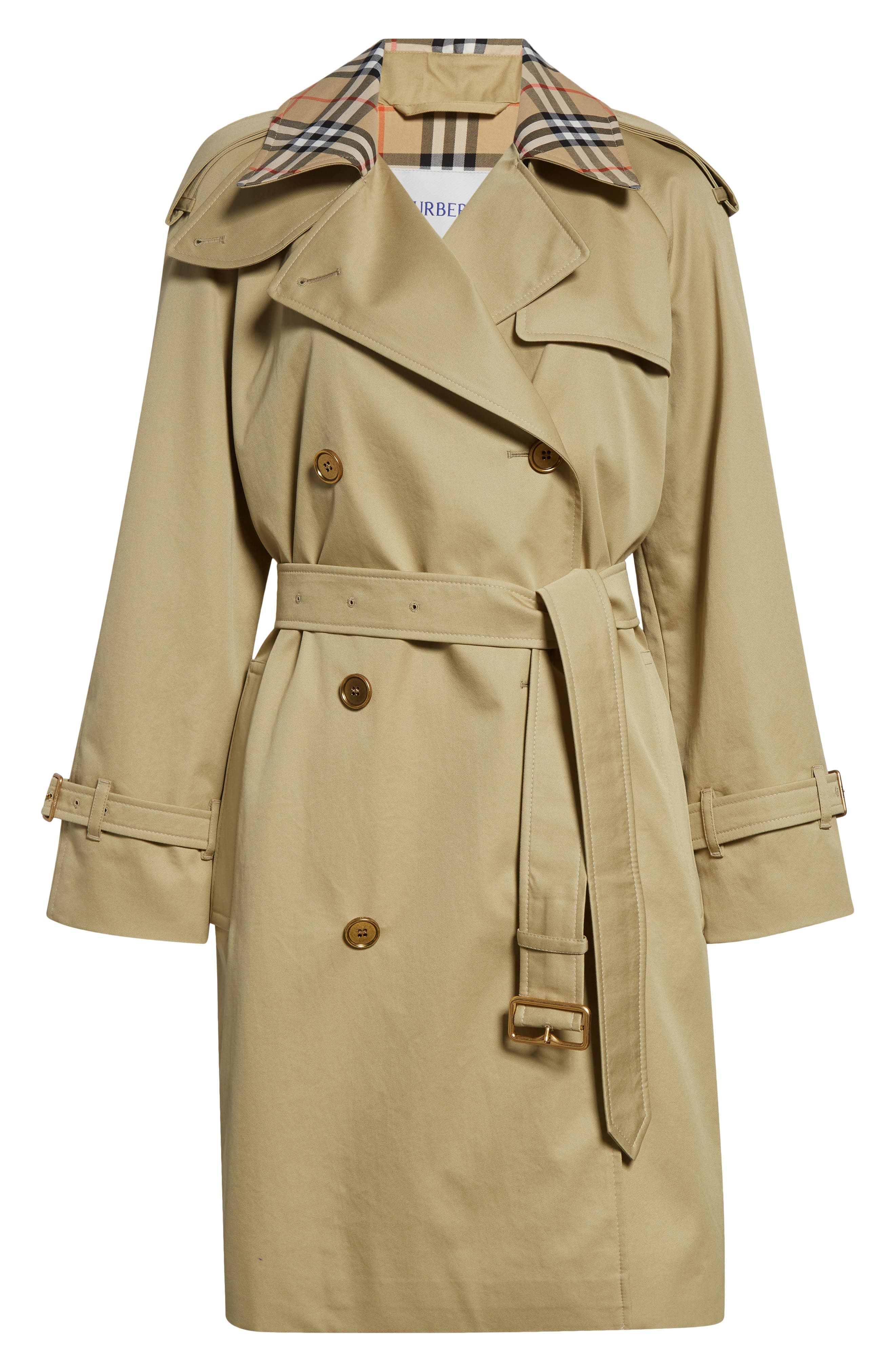 burberry Castleford Check Collar Shower Resistant Cotton Gabardine Short Trench Coat in Hamper at No - 6