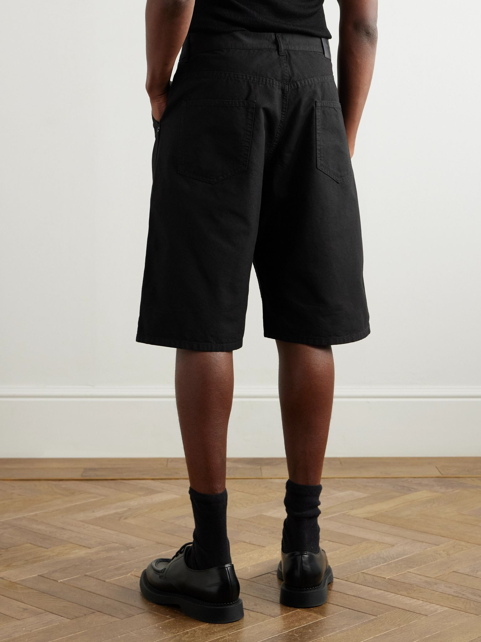 Wide-Leg Cotton-Canvas Shorts Black - 4