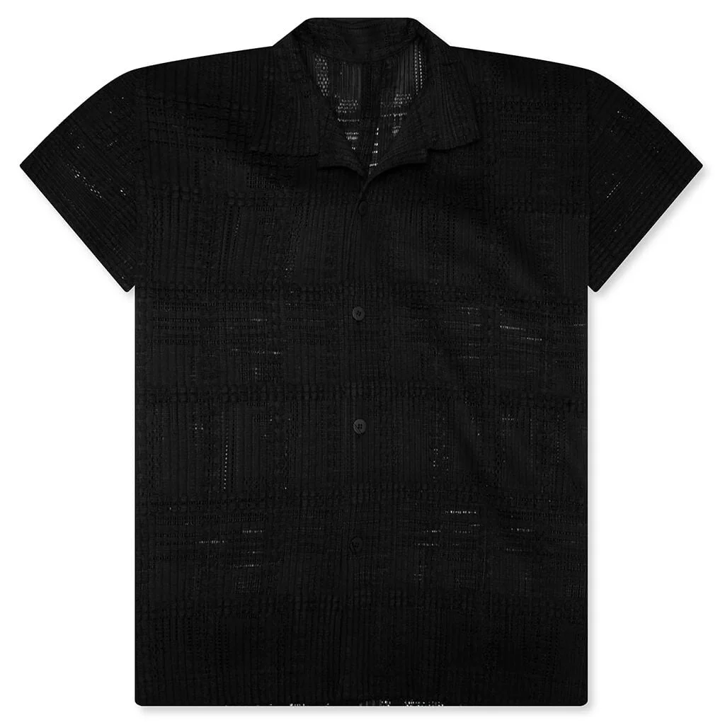 LACE GRID PLEATS SHIRT - BLACK - 1