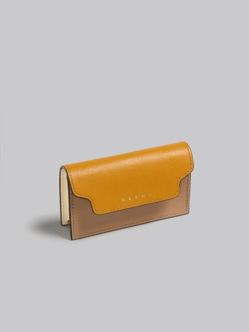 Marni ORANGE BEIGE AND WHITE SAFFIANO LEATHER BUSINESS CARD CASE outlook