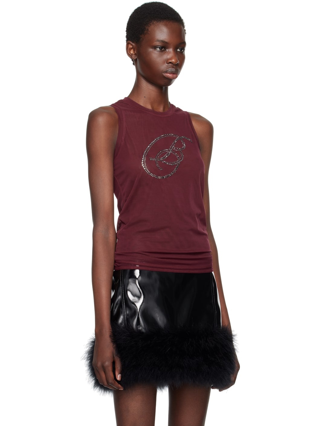 Burgundy Rhinestone B Monogram Tank Top - 2