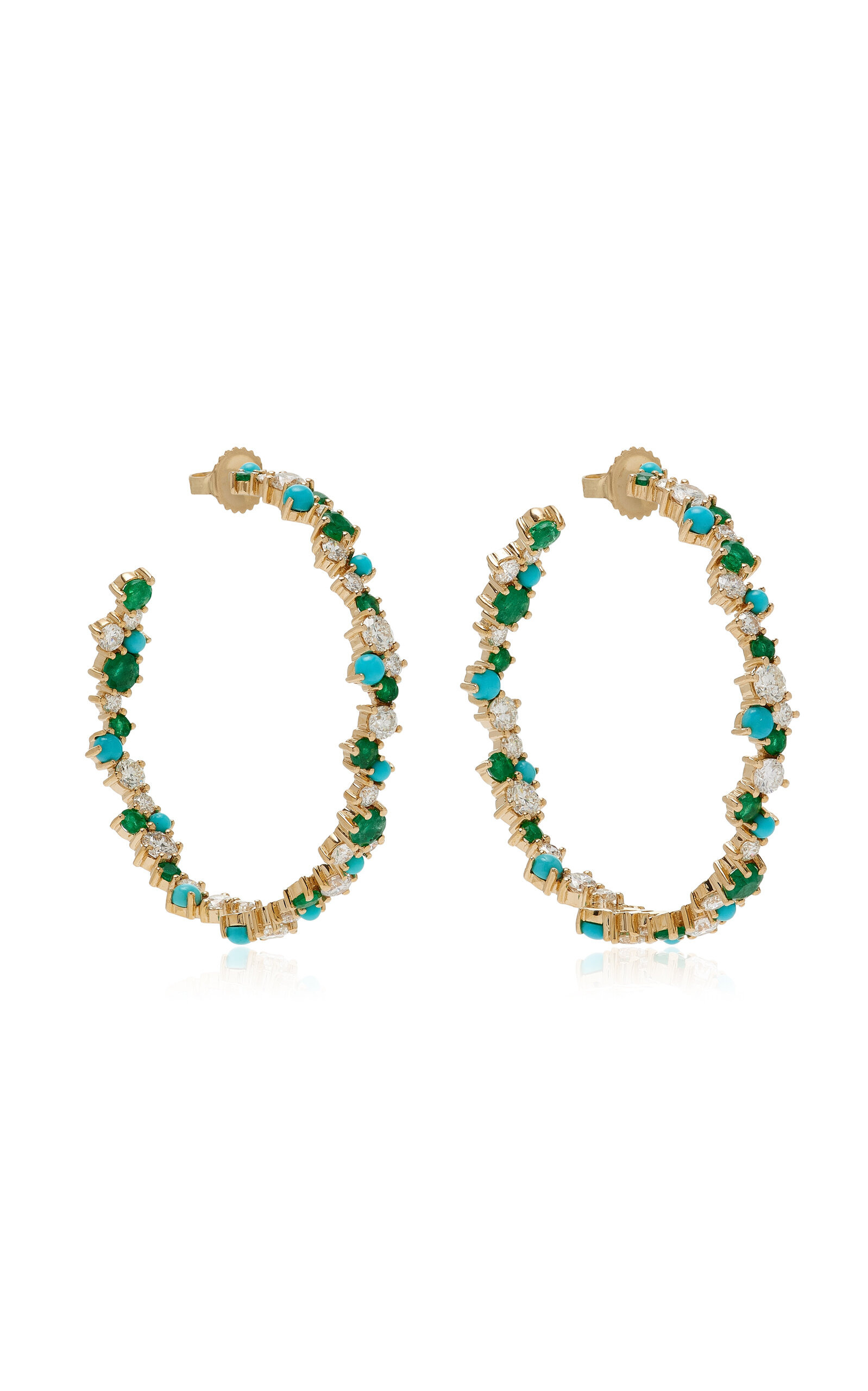 14k Yellow Gold Large Diamond Hoop Earrings blue - 3