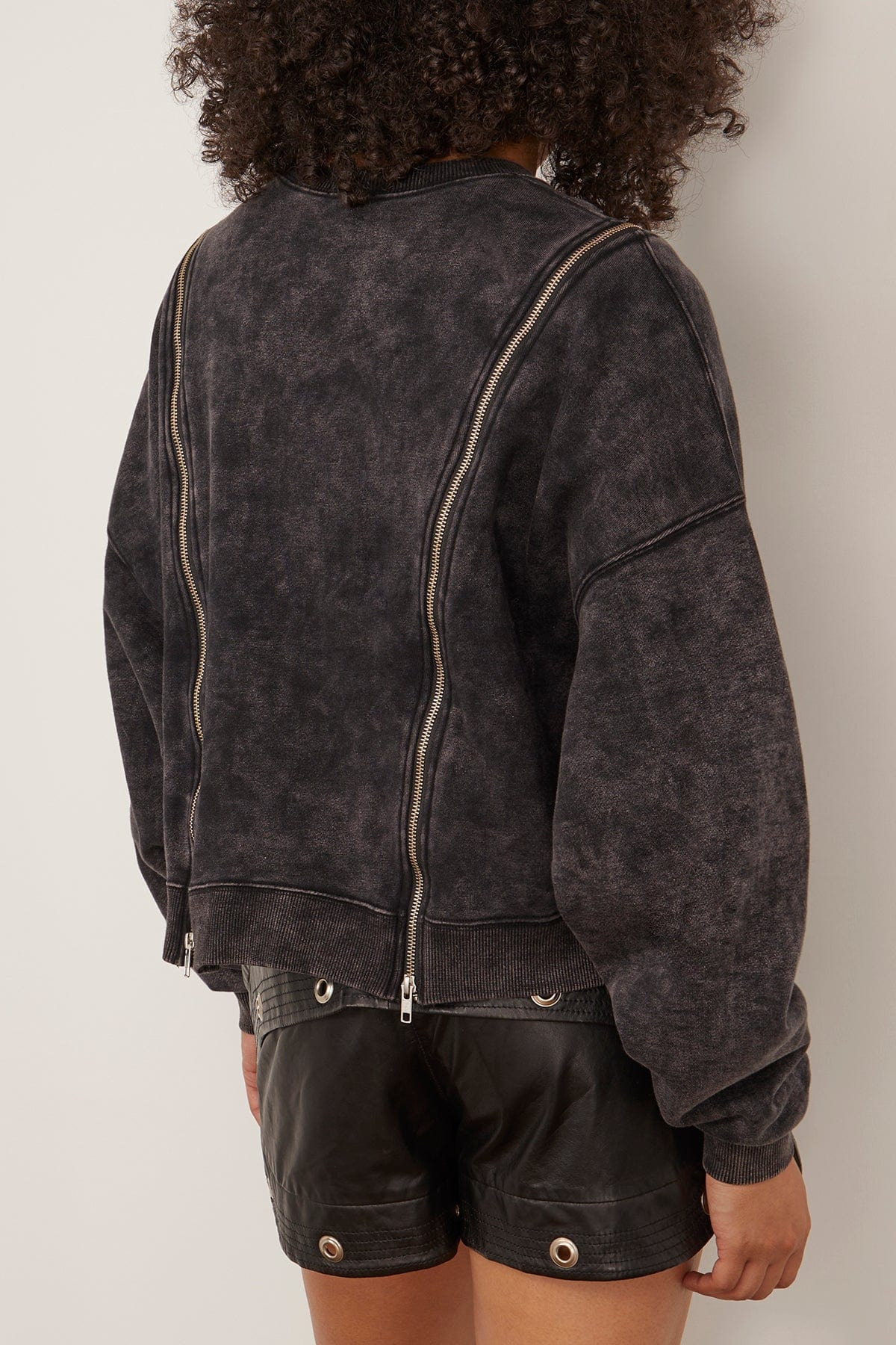 Zippered Crewneck Sweatshirt in Washed Black - 4