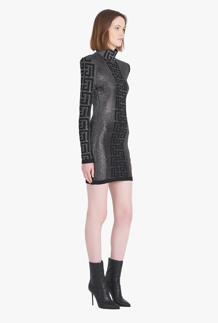 Short dress with black and silver mosaic Balmain monogram - 7