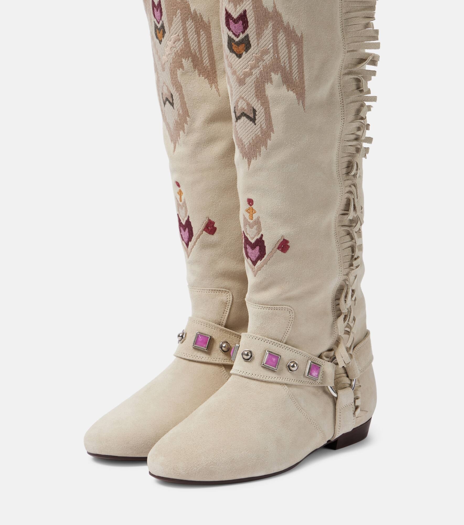 Soksa embroidered suede knee-high boots - 4