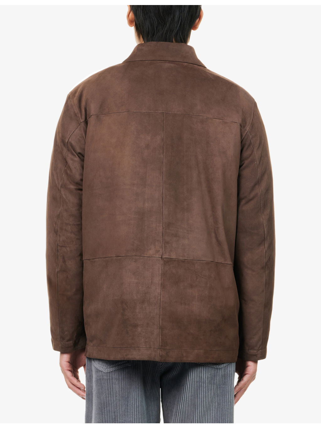 Patch-Pocket Long-Sleeve Suede Jacket - 4