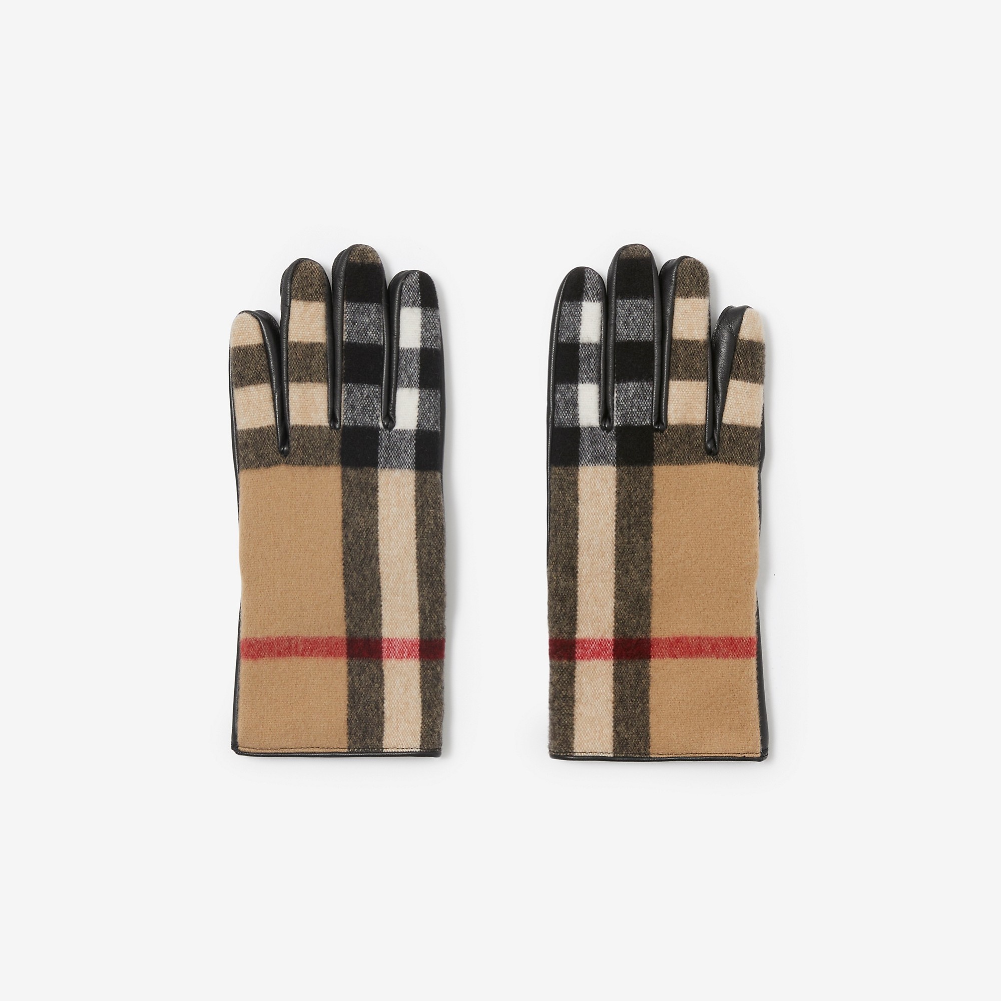 Exaggerated Check Wool and Leather Gloves - 2