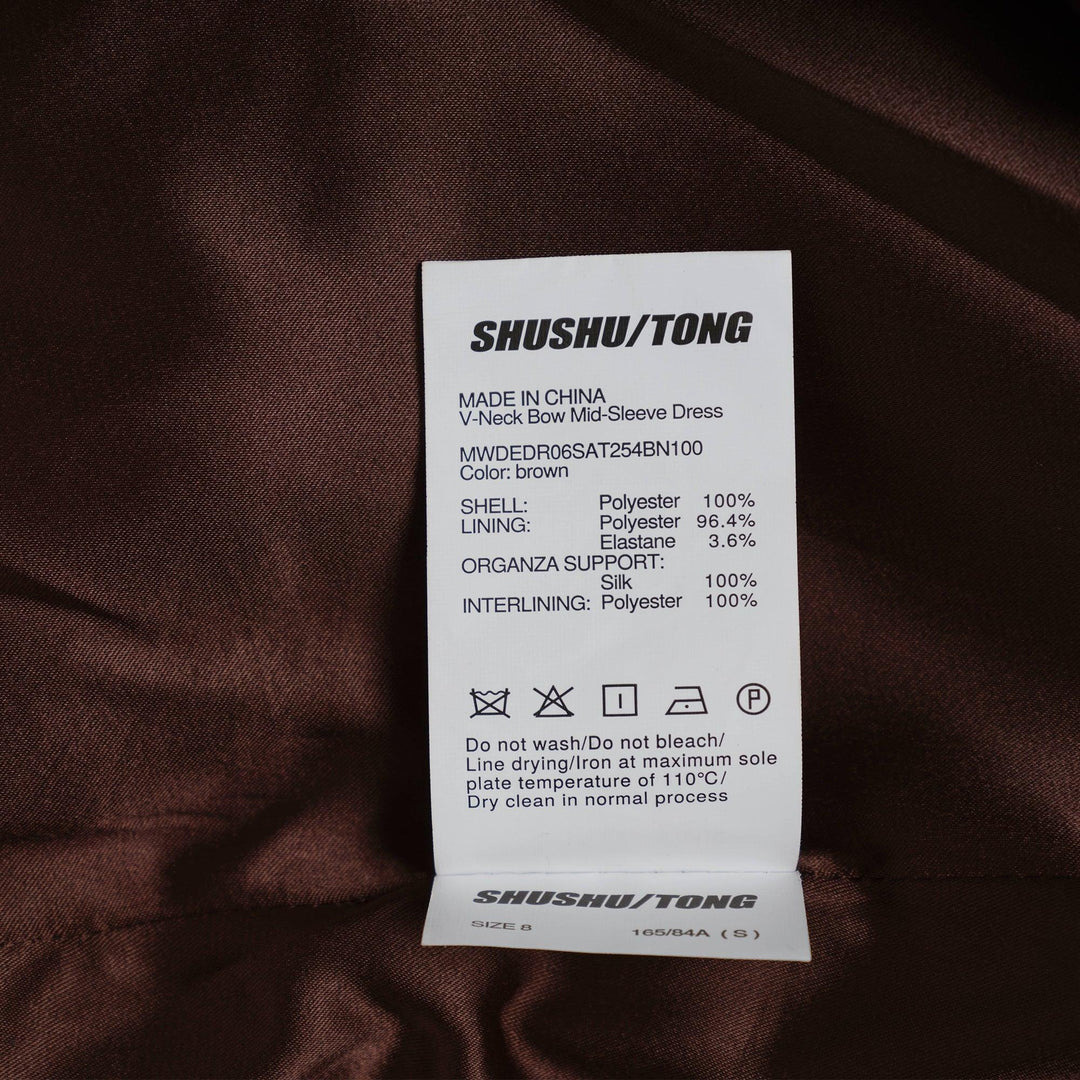 V-Neck Bow Mid-Sleeve Dress - 3