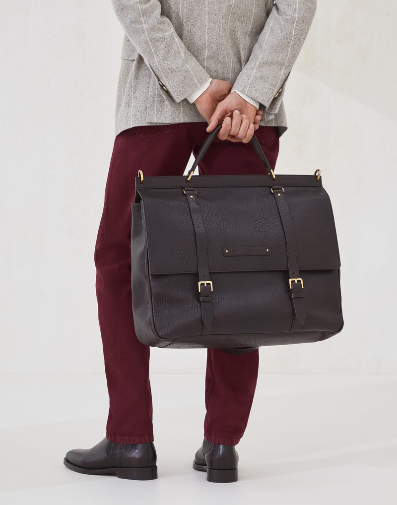 Textured grain calfskin casual briefcase 4