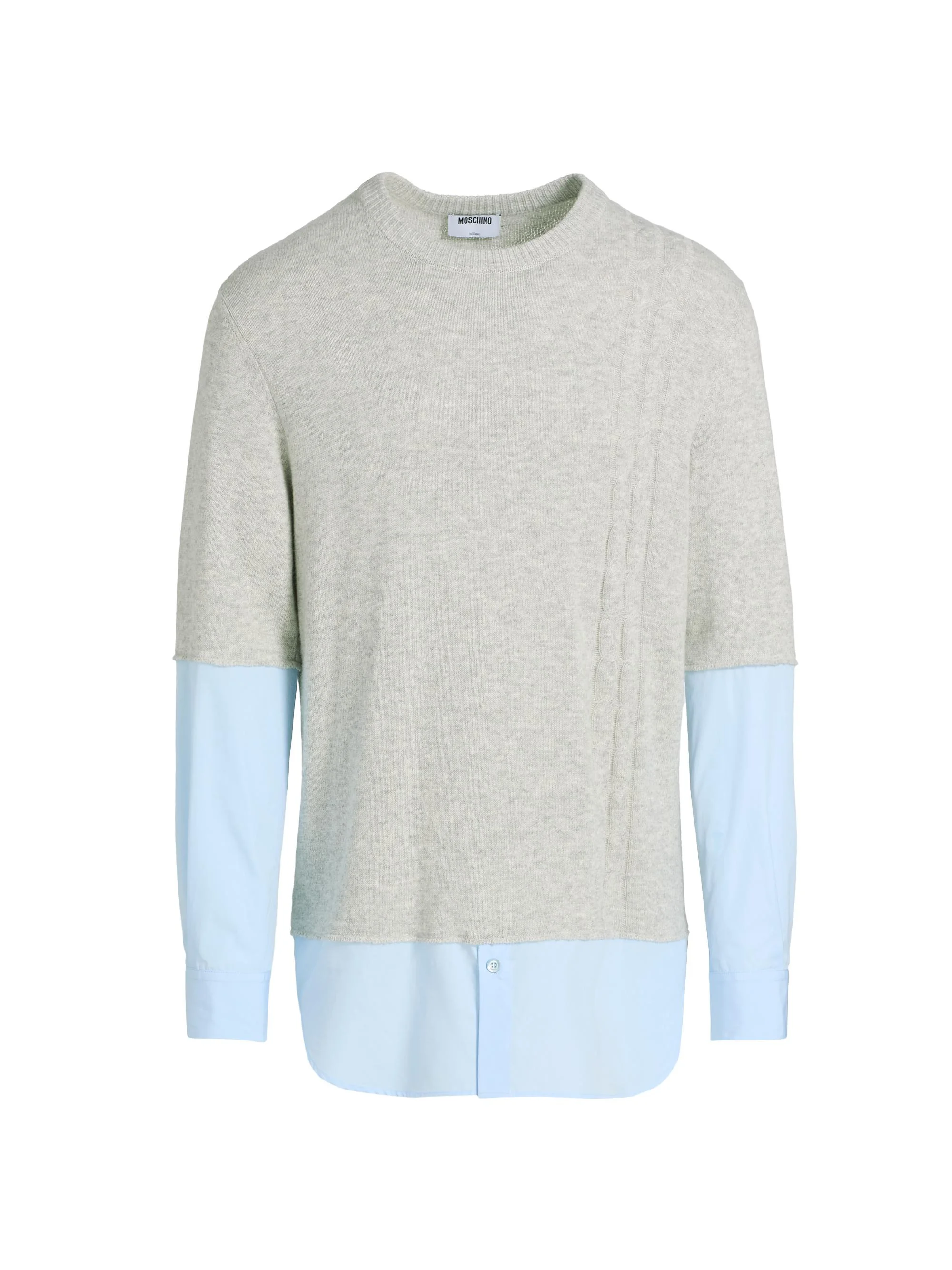 Men's Mixed-Media Crewneck Sweater - Grey - 1