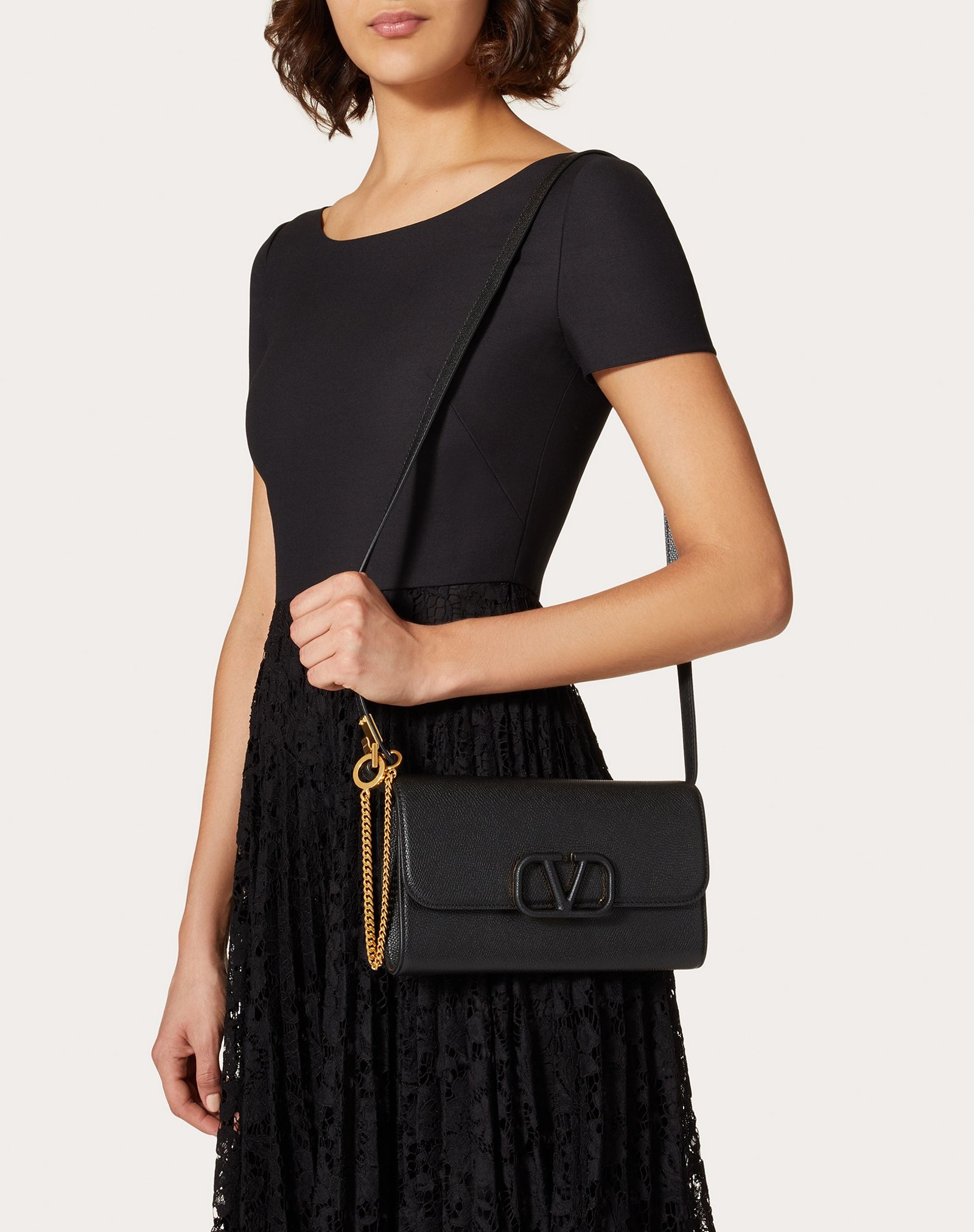 VSLING Grainy Calfskin Clutch with Shoulder Strap - 6