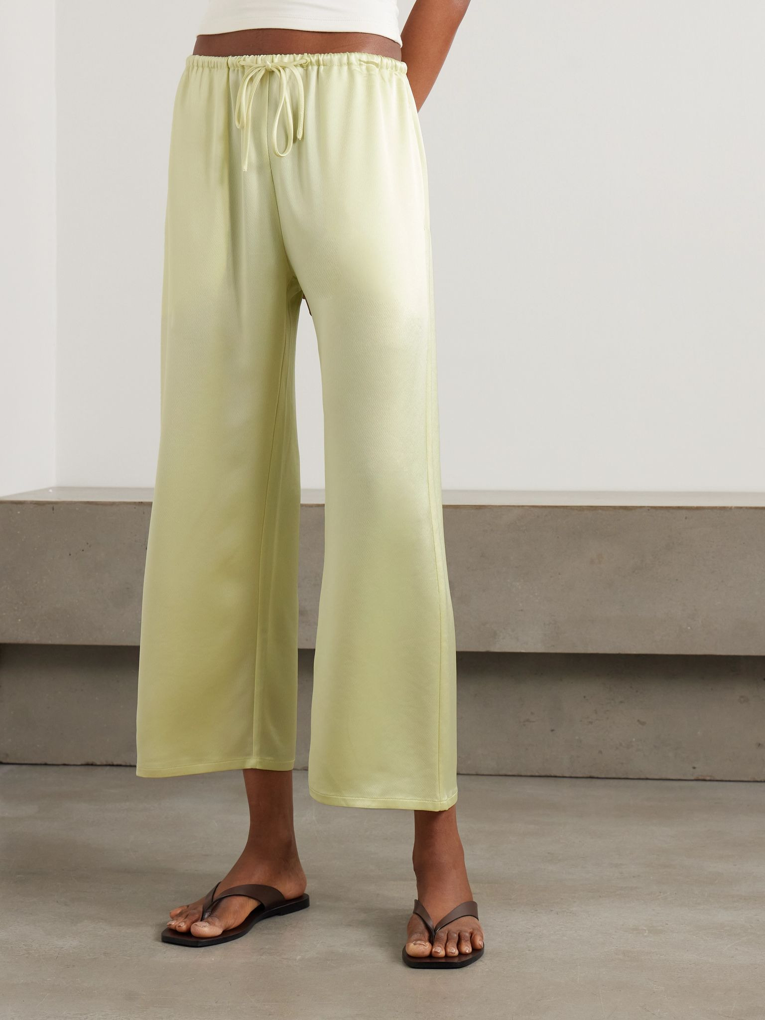 Barb cropped satin wide-leg pants Pastel yellow - 3