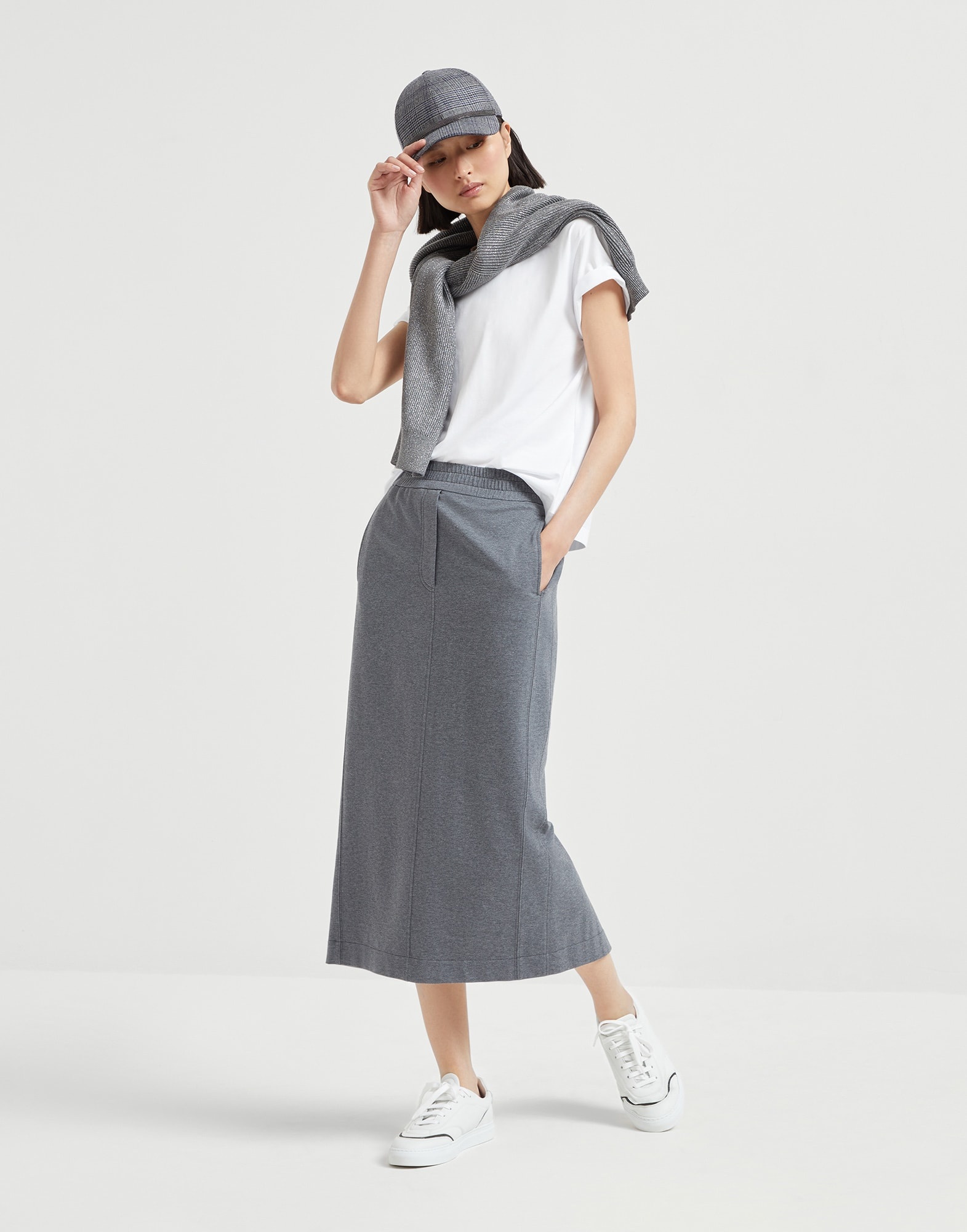 Stretch cotton lightweight French terry midi track skirt - 4