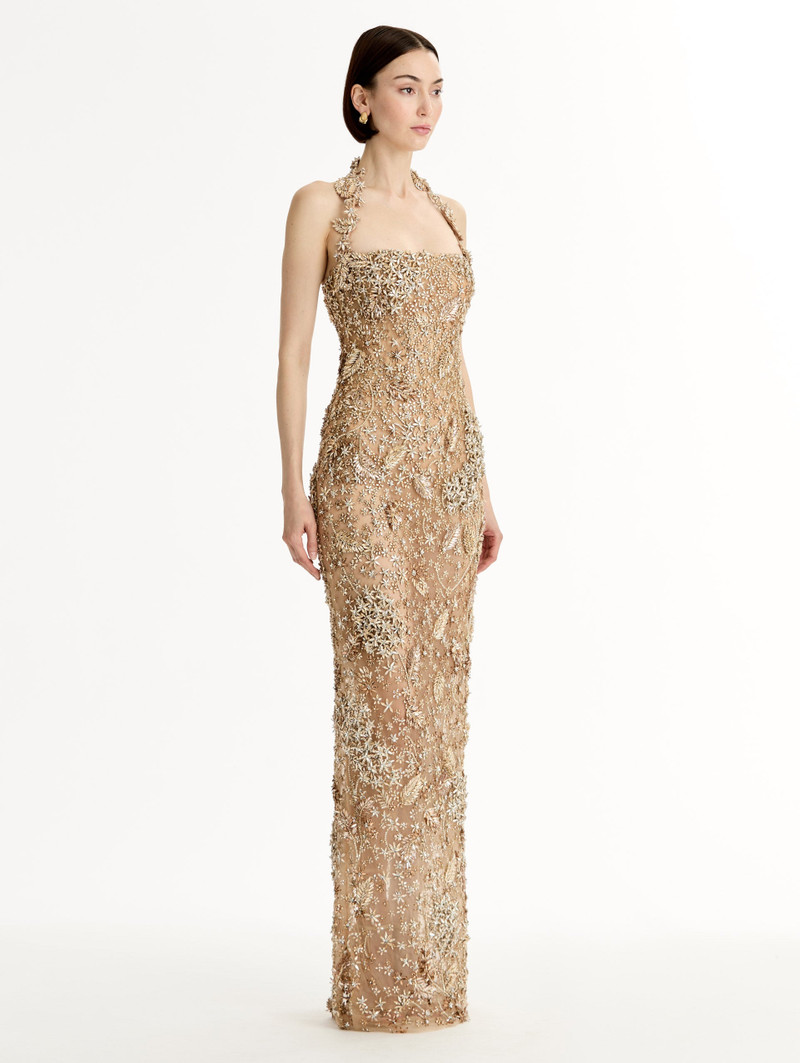 PORCELAIN FLOWER CRYSTAL EMBROIDERED GOWN 4