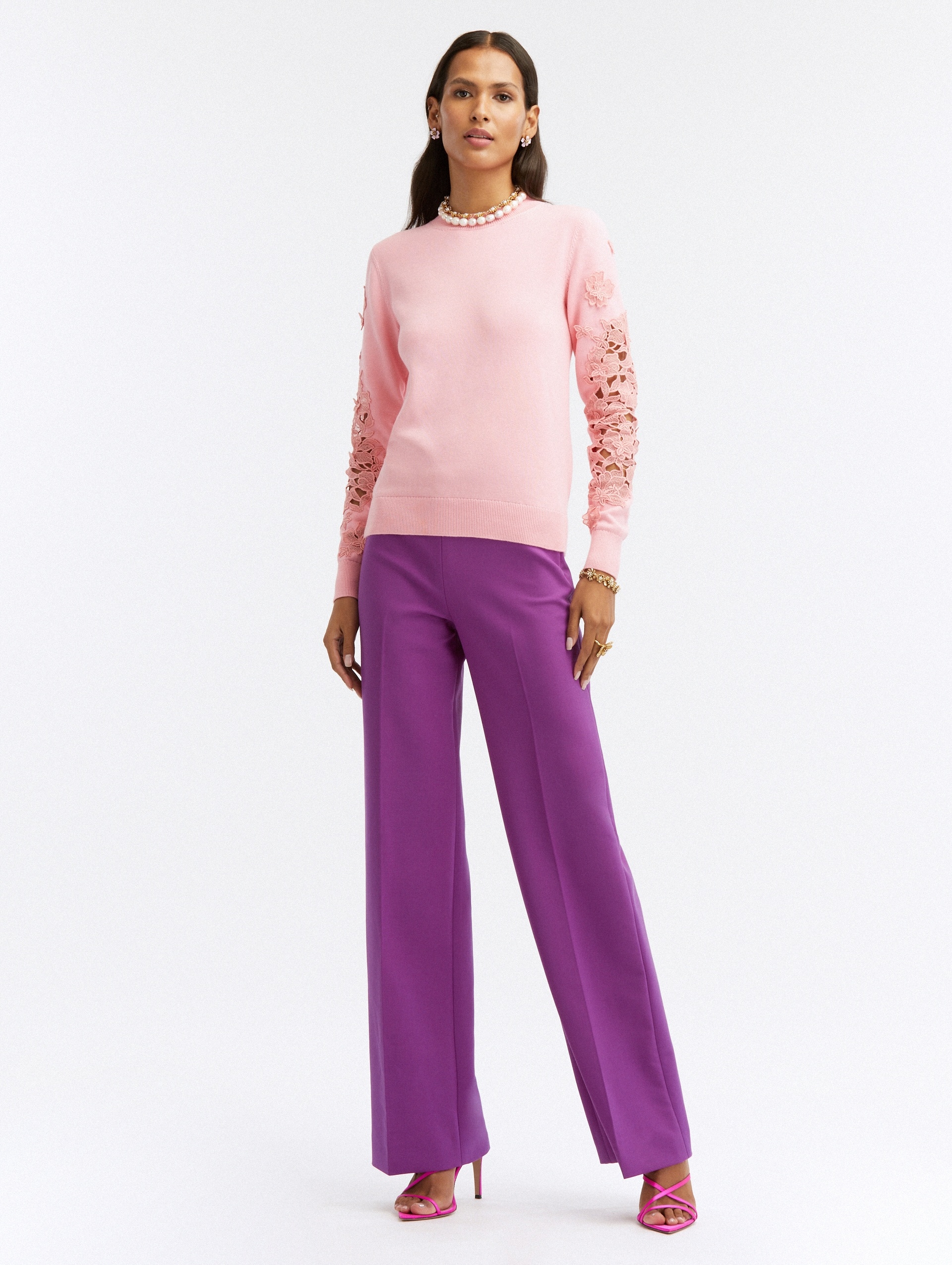 GUIPURE LACE LONG SLEEVE PULLOVER - 2