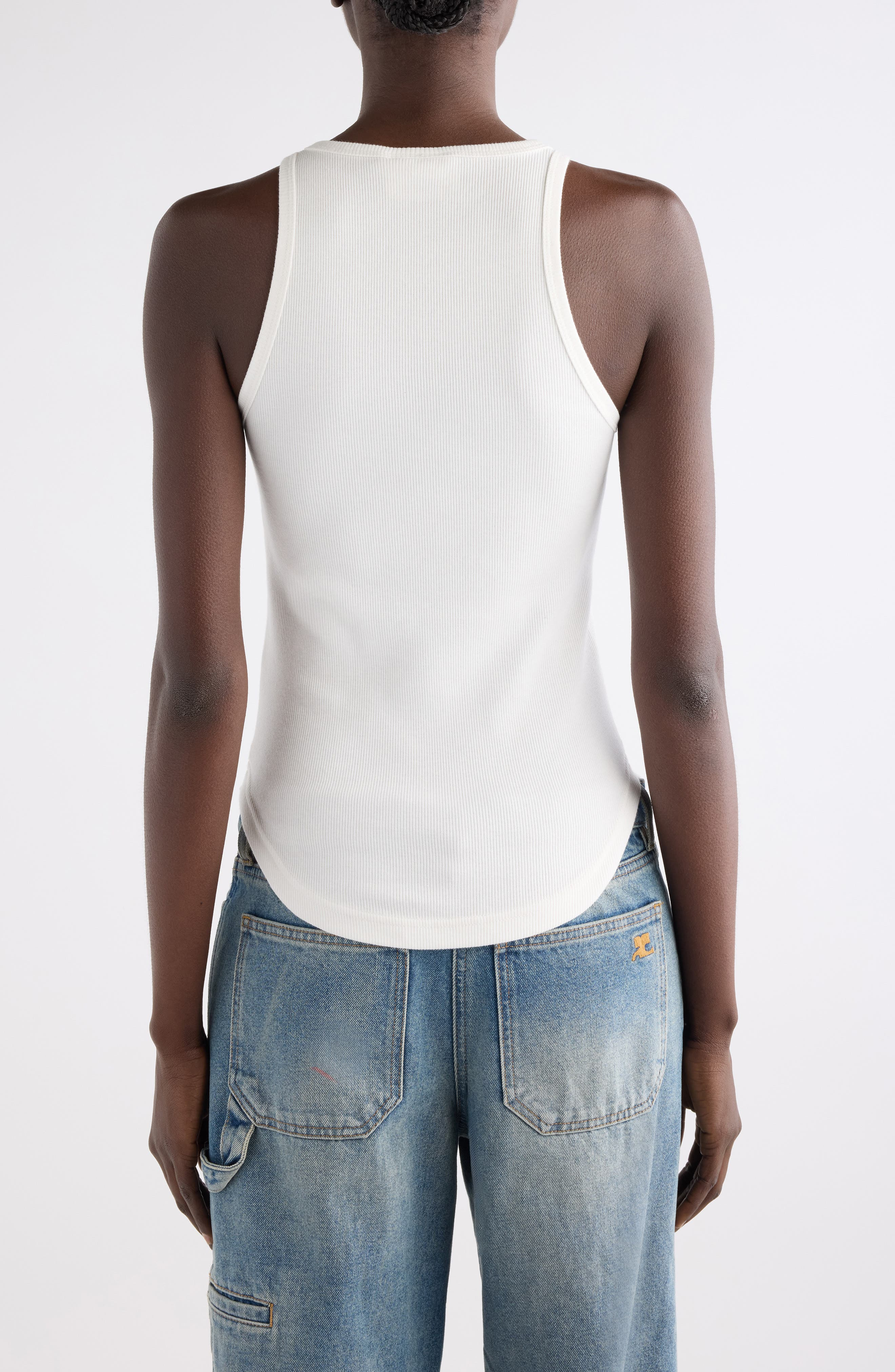 Courrèges Buckle '90s Stretch Cotton Rib Tank in Heritage White at Nordstrom - 3