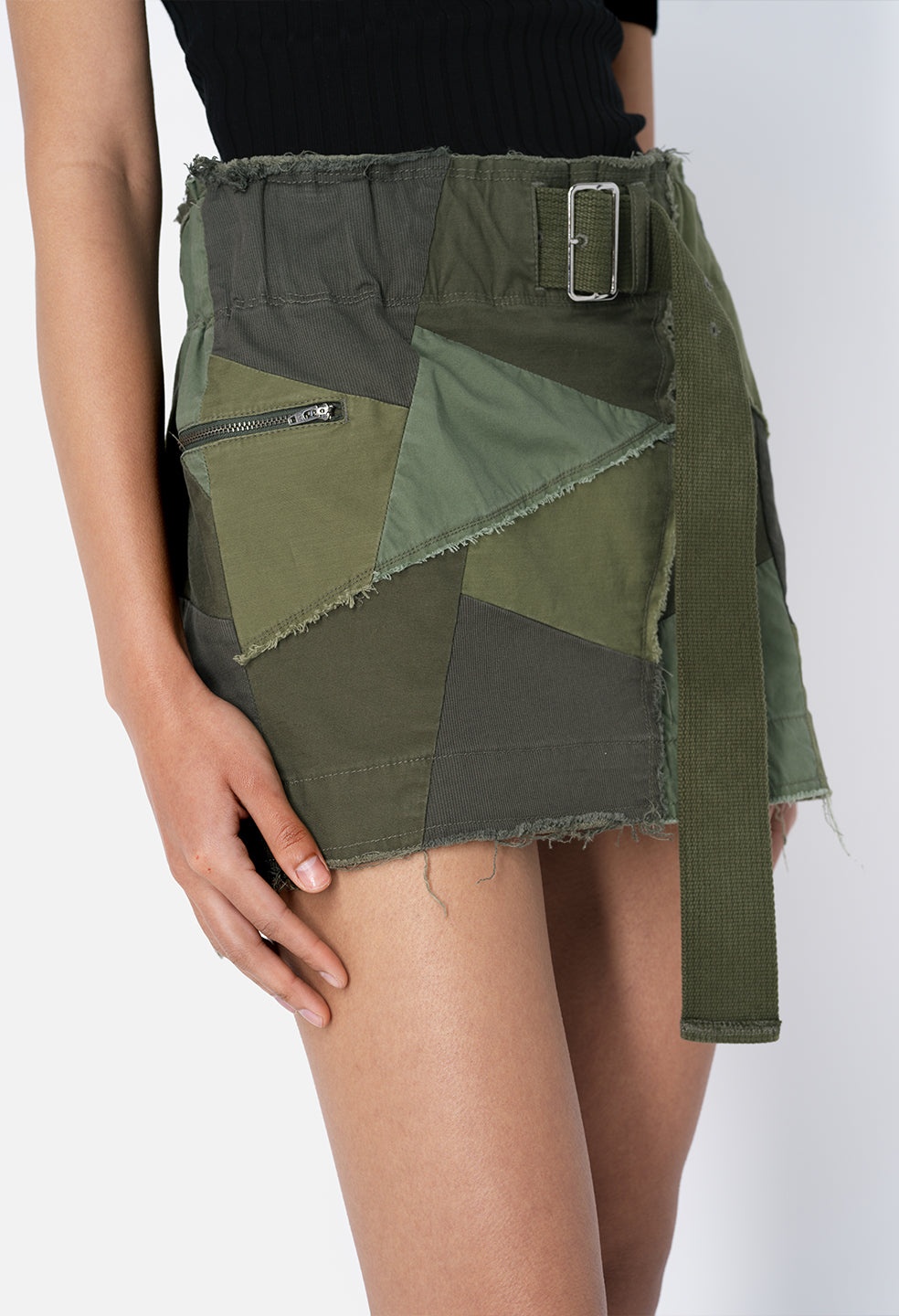 BELTED PATCHWORK SKIRT - 2
