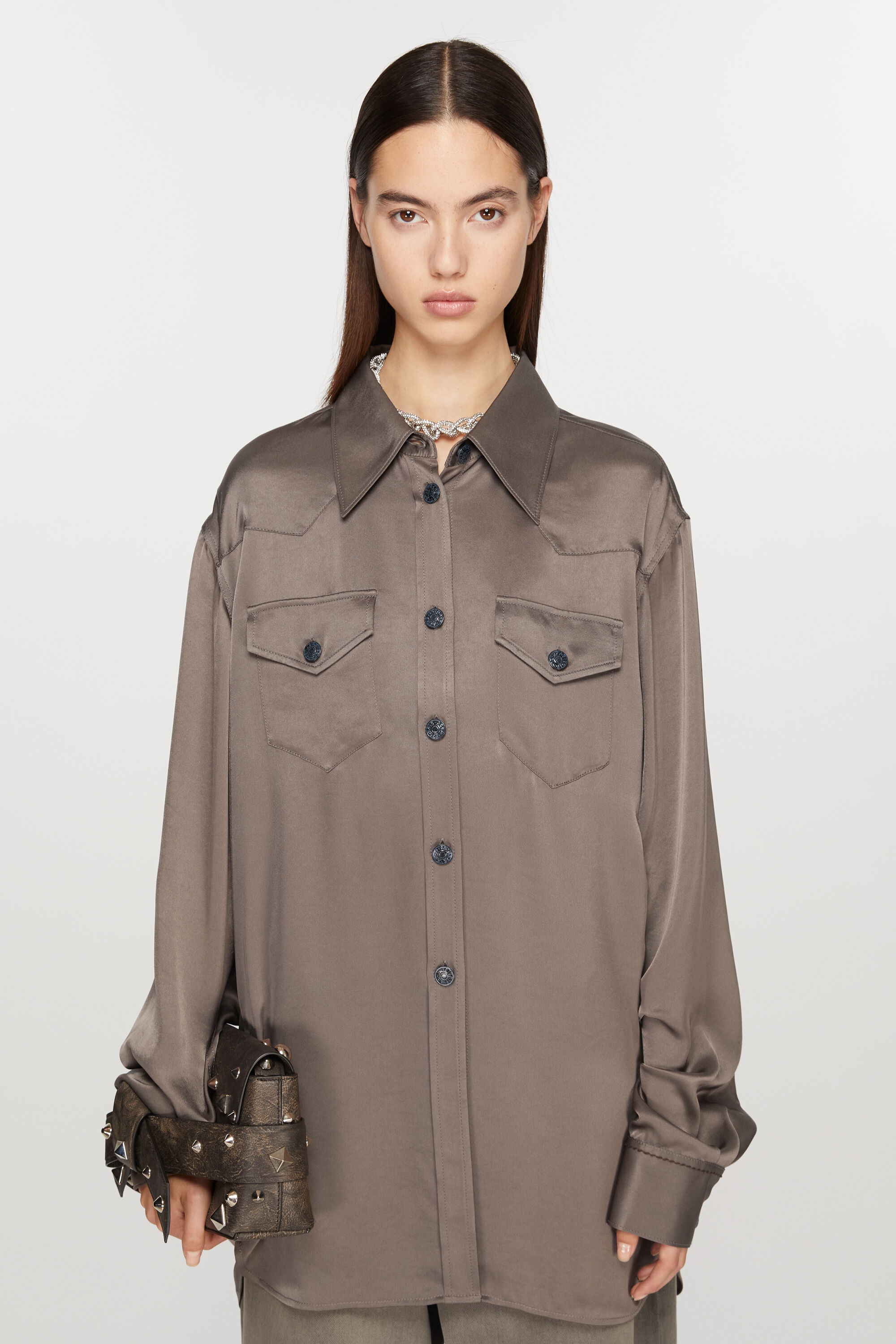 Satin button-up shirt - Cedar green - 2