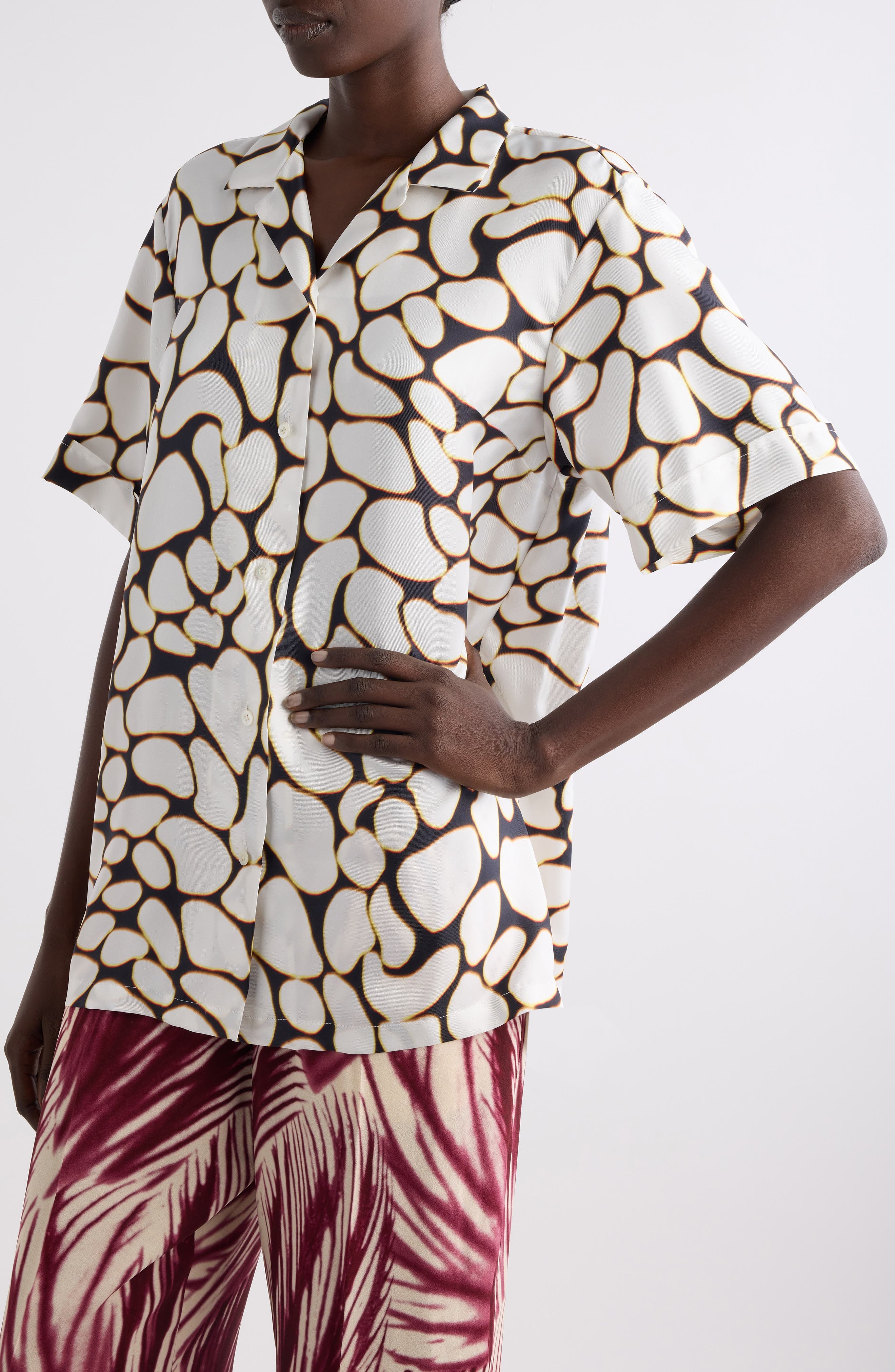 Dries Van Noten Clive Print Silk Camp Shirt in Off White at Nordstrom - 5