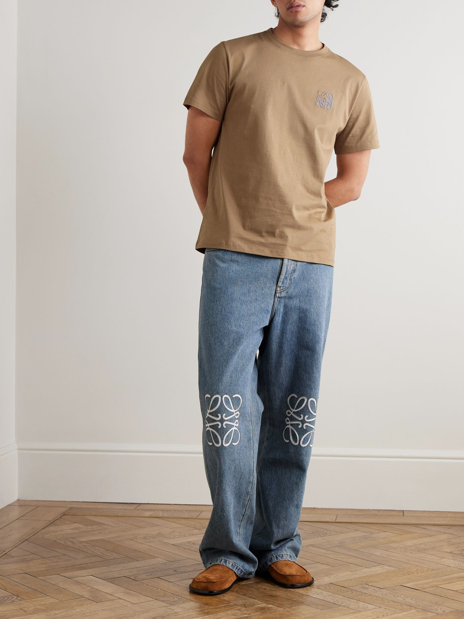 Slim-Fit Logo-Embroidered Cotton-Jersey T-Shirt Camel - 2