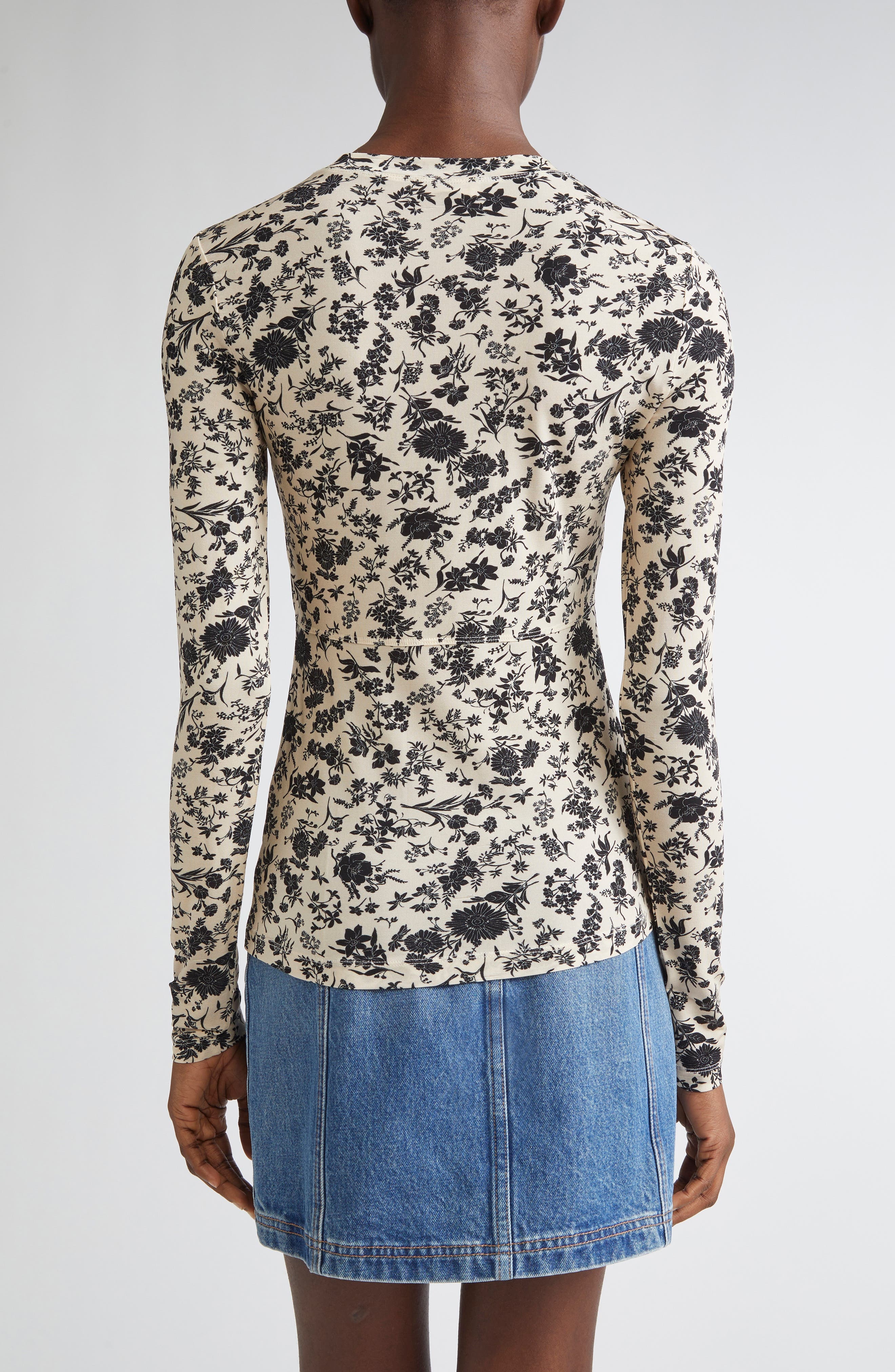 Ulla Johnson Neri Floral Center Ruched Knit Top in White Gardenia at Nordstrom - 3