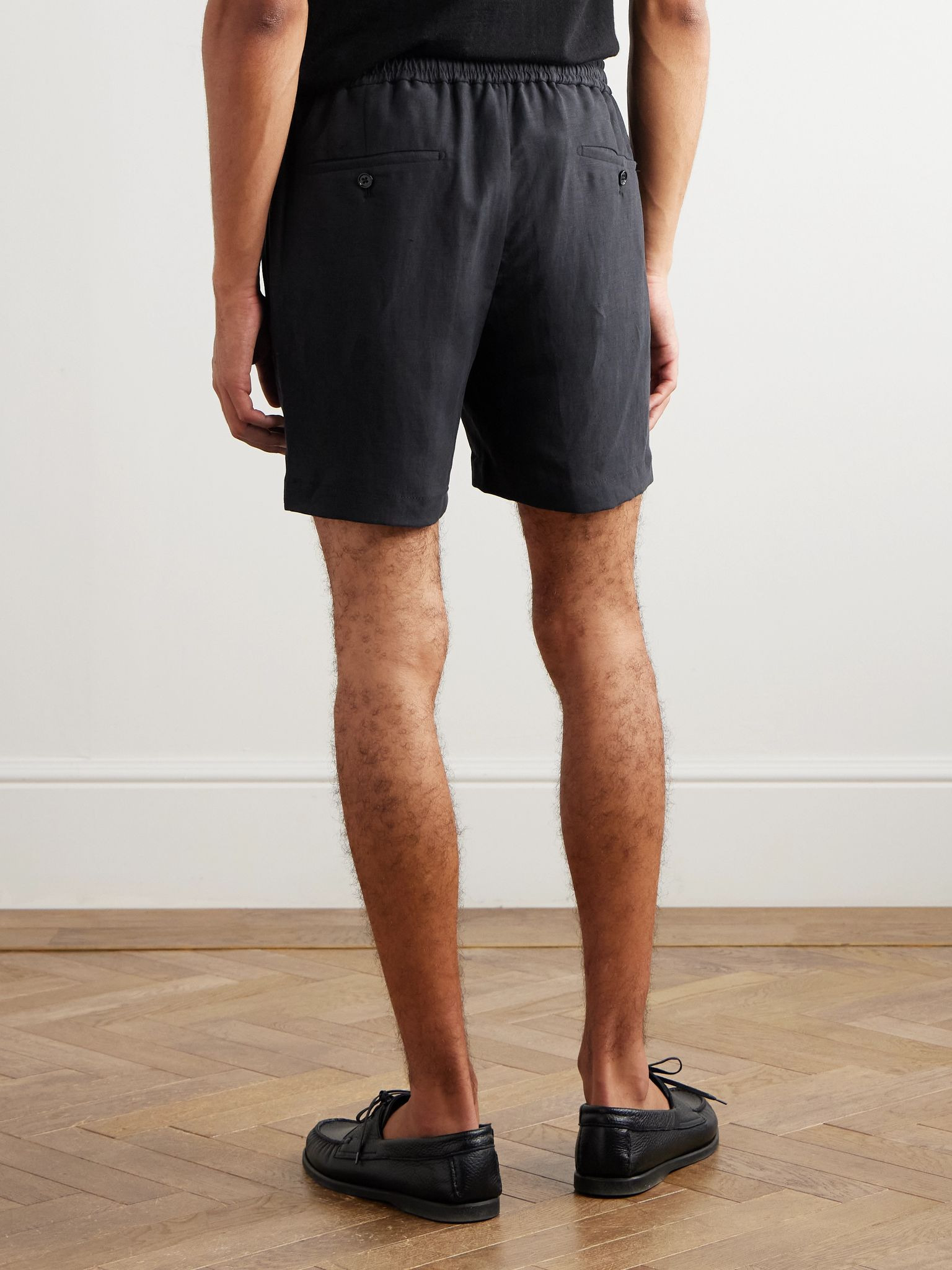 Dorest Straight-Leg Pleated Silk and Linen-Blend Drawstring Shorts Black - 4