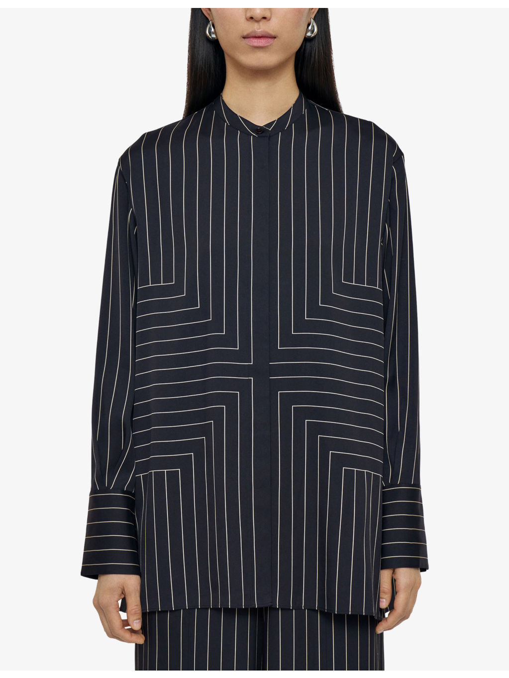 Athena Geometric-Stripe Stretch Silk-Blend Blouse - 3