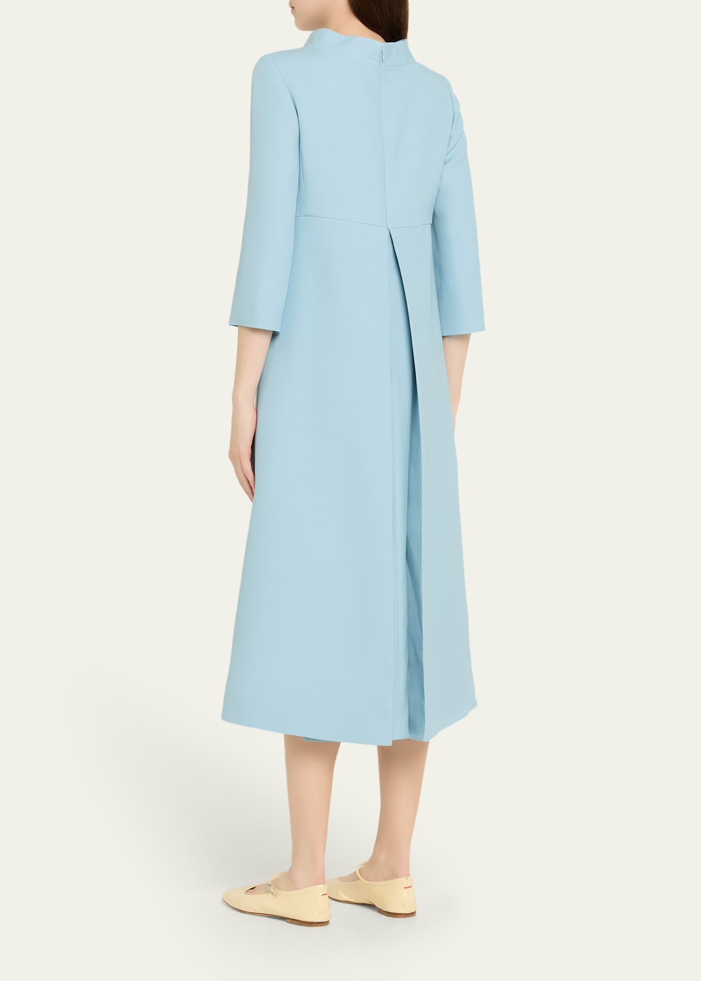 Strass Button High-Neck Crepe Midi Dress - 3