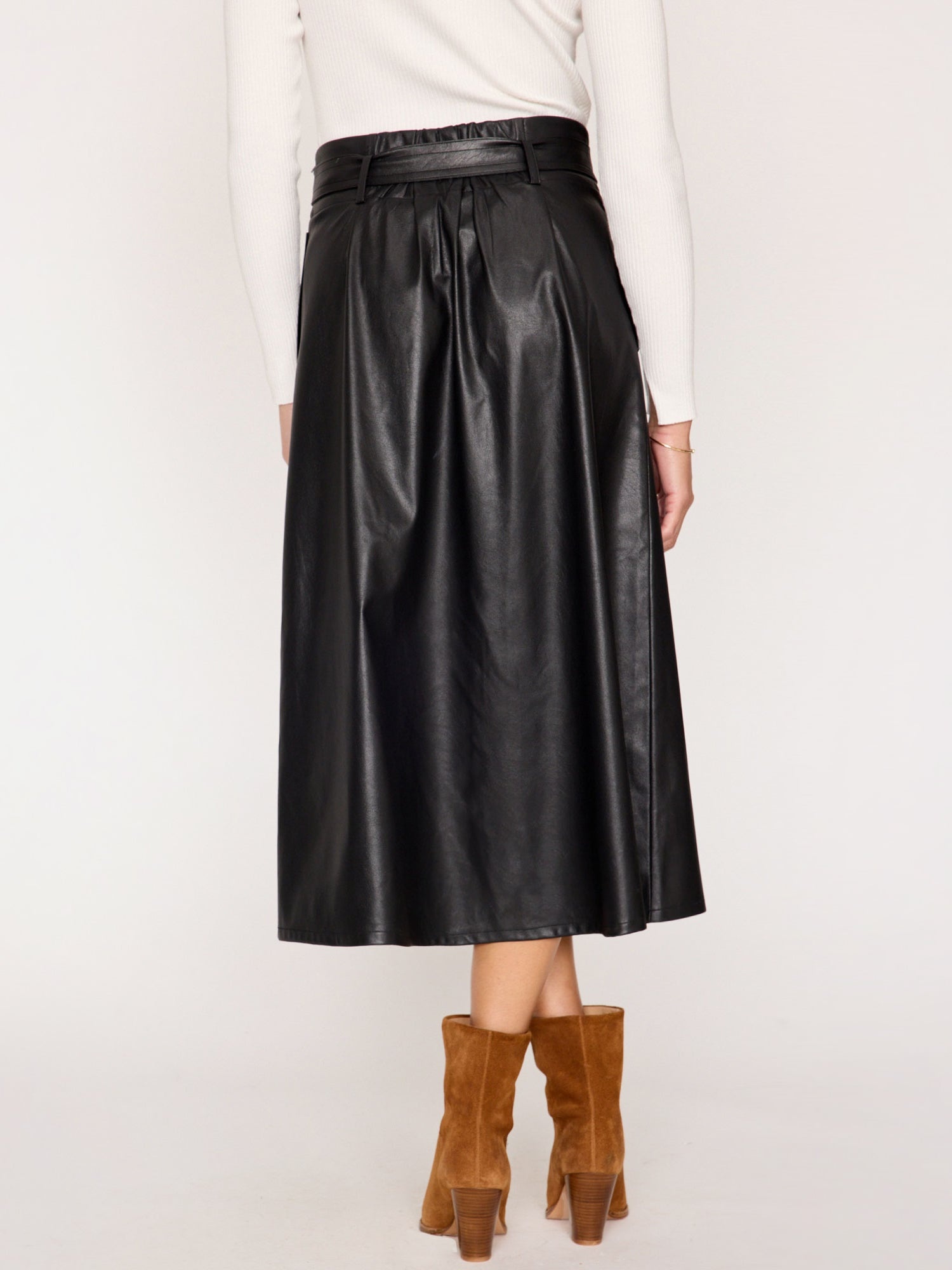 The Teagan Vegan Leather Belted Skirt - 4