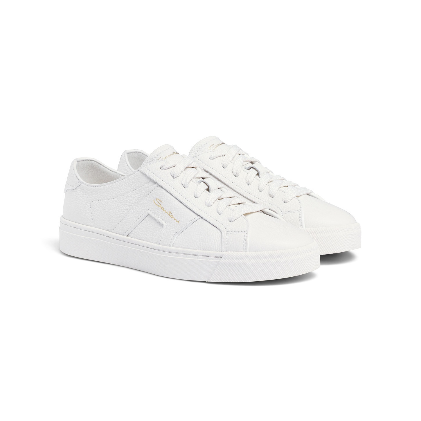 Women's white tumbled leather Double Buckle Sneaker - 3