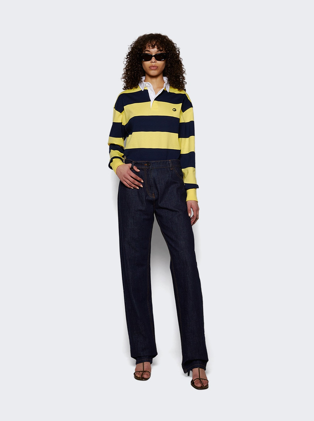 Striped Polo Bodysuit Yellow And Blue - 5