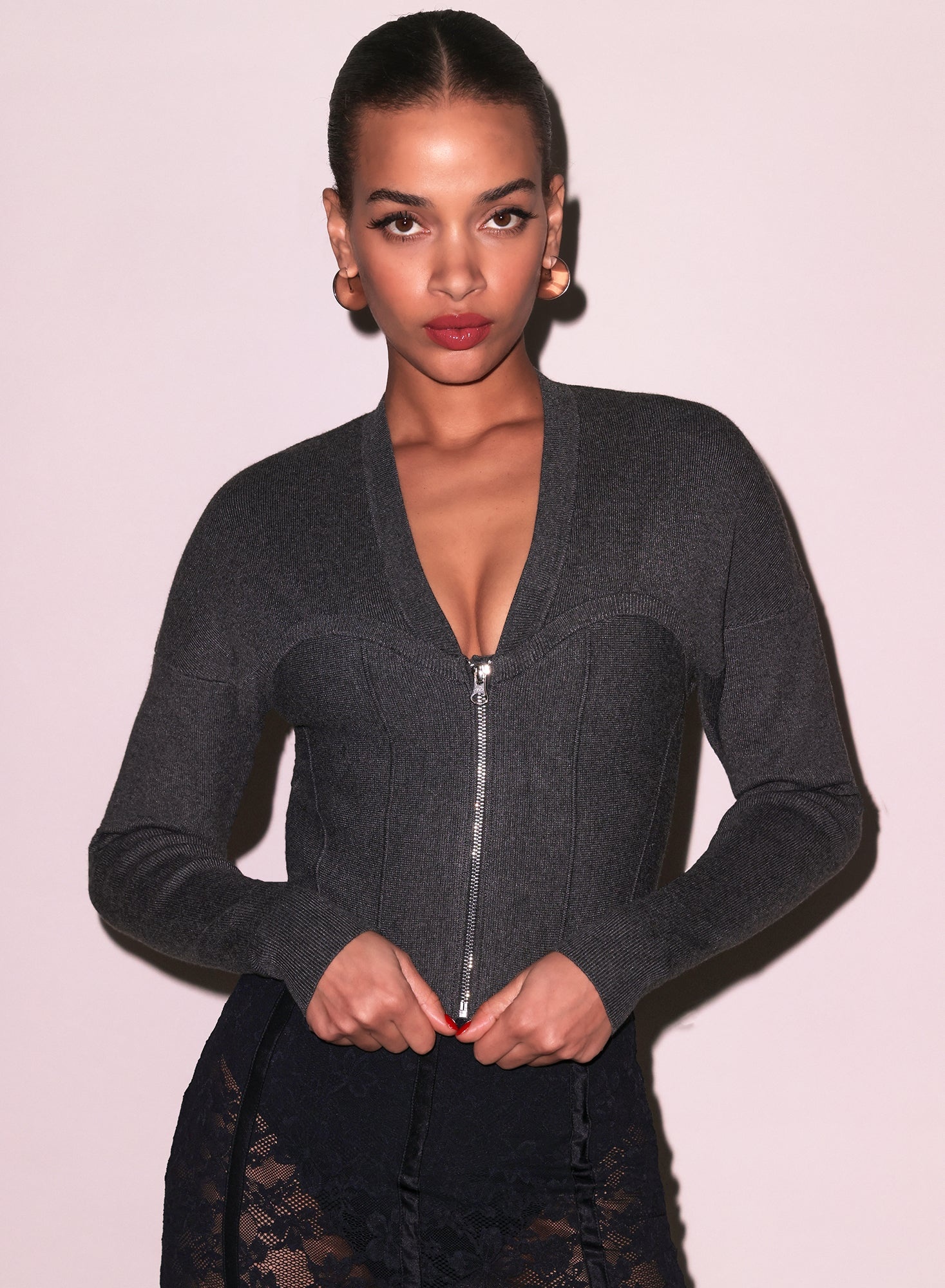 Knit Zip Bustier Cardigan - 2