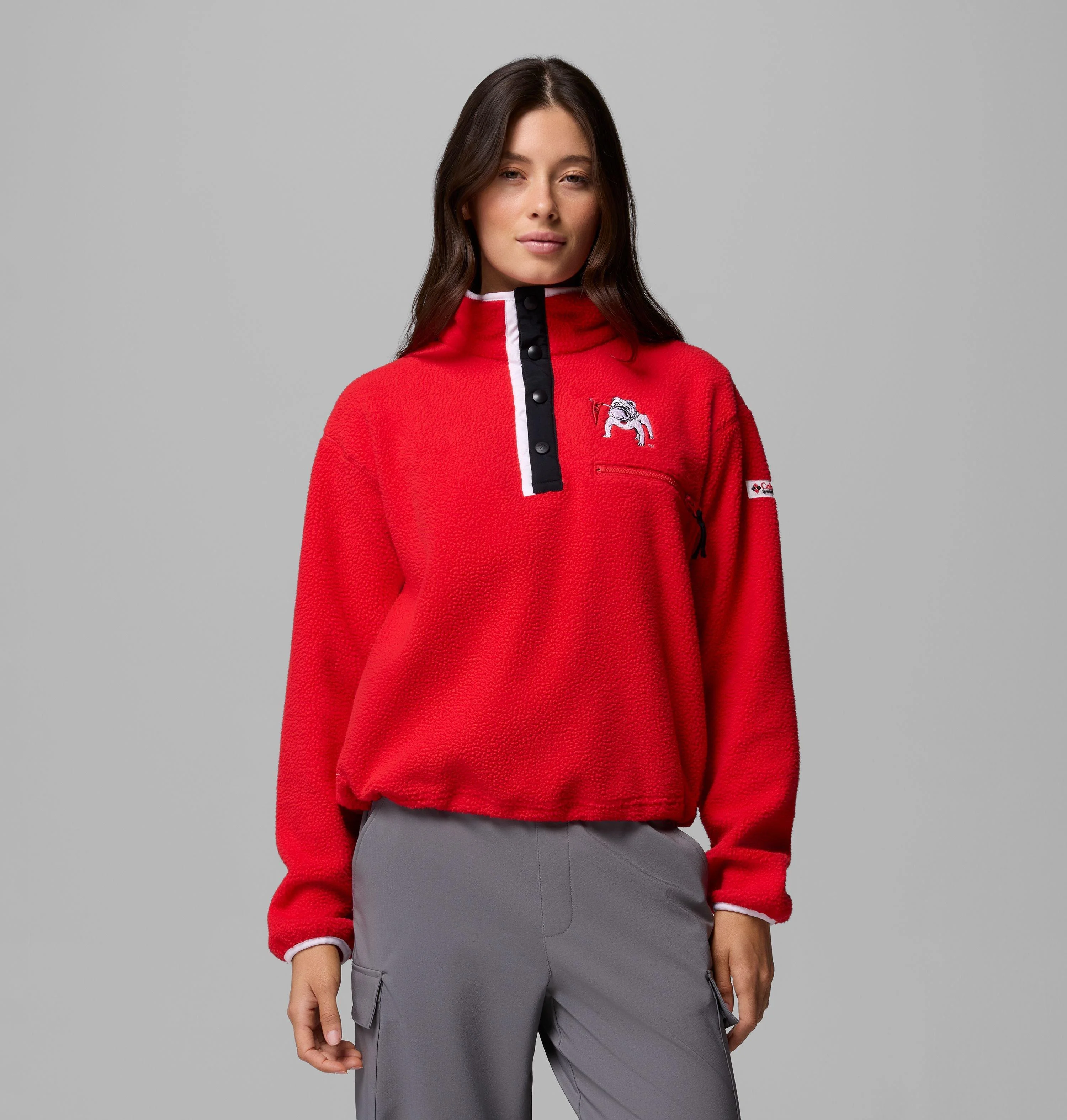 Women's Collegiate Helvetia Cropped Half Snap Fleece - Georgia - 1