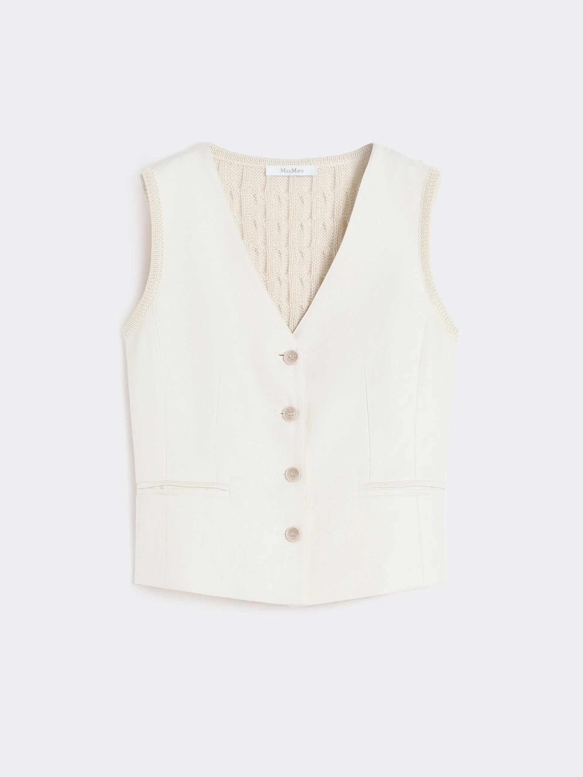 Linen and cable-knit gilet - BEIGE - 1