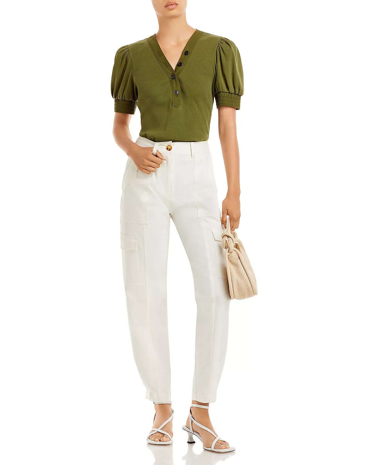 Heather V Neck Puff Sleeve Top - 2