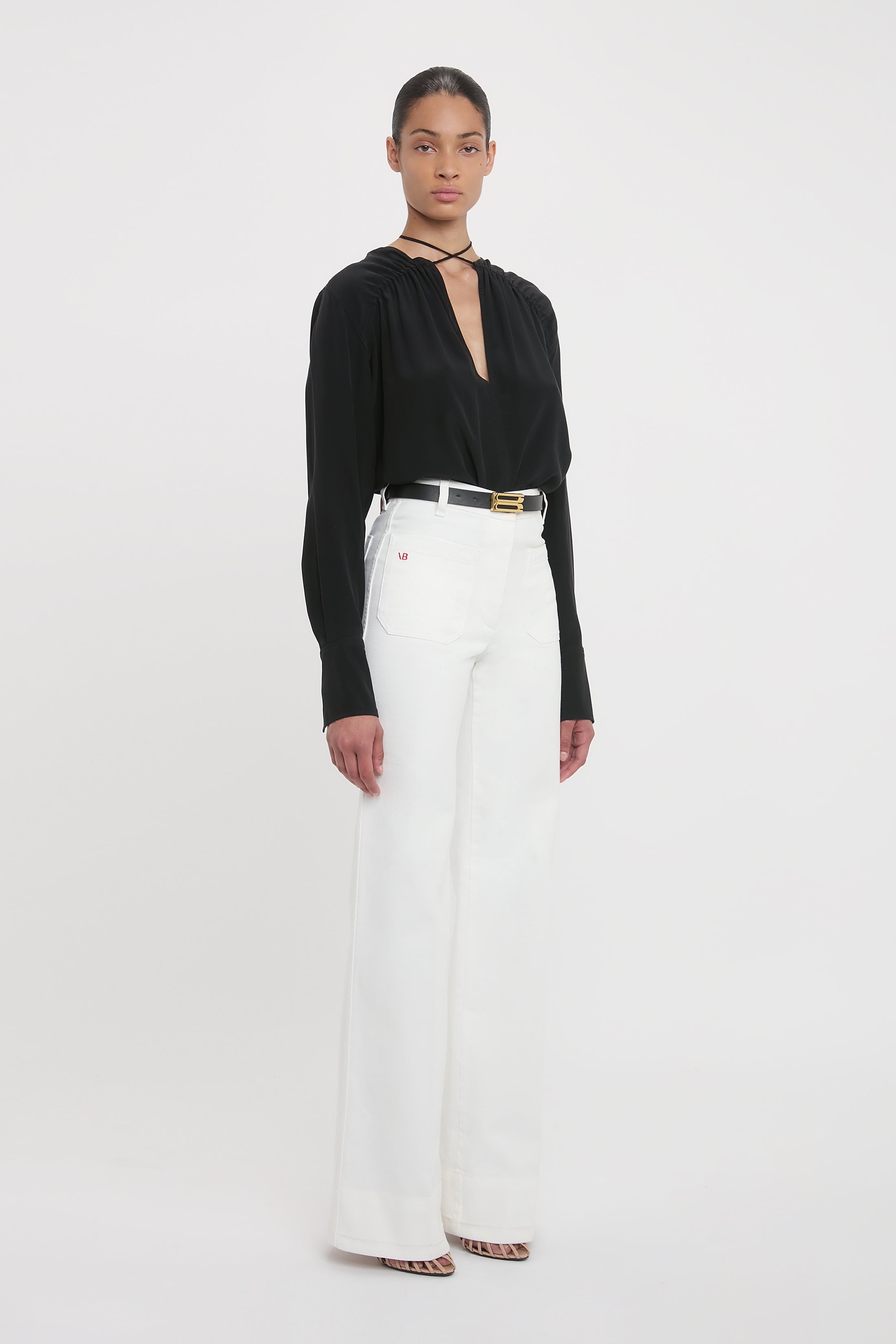 Gather Detail Tie Blouse In Black - 3