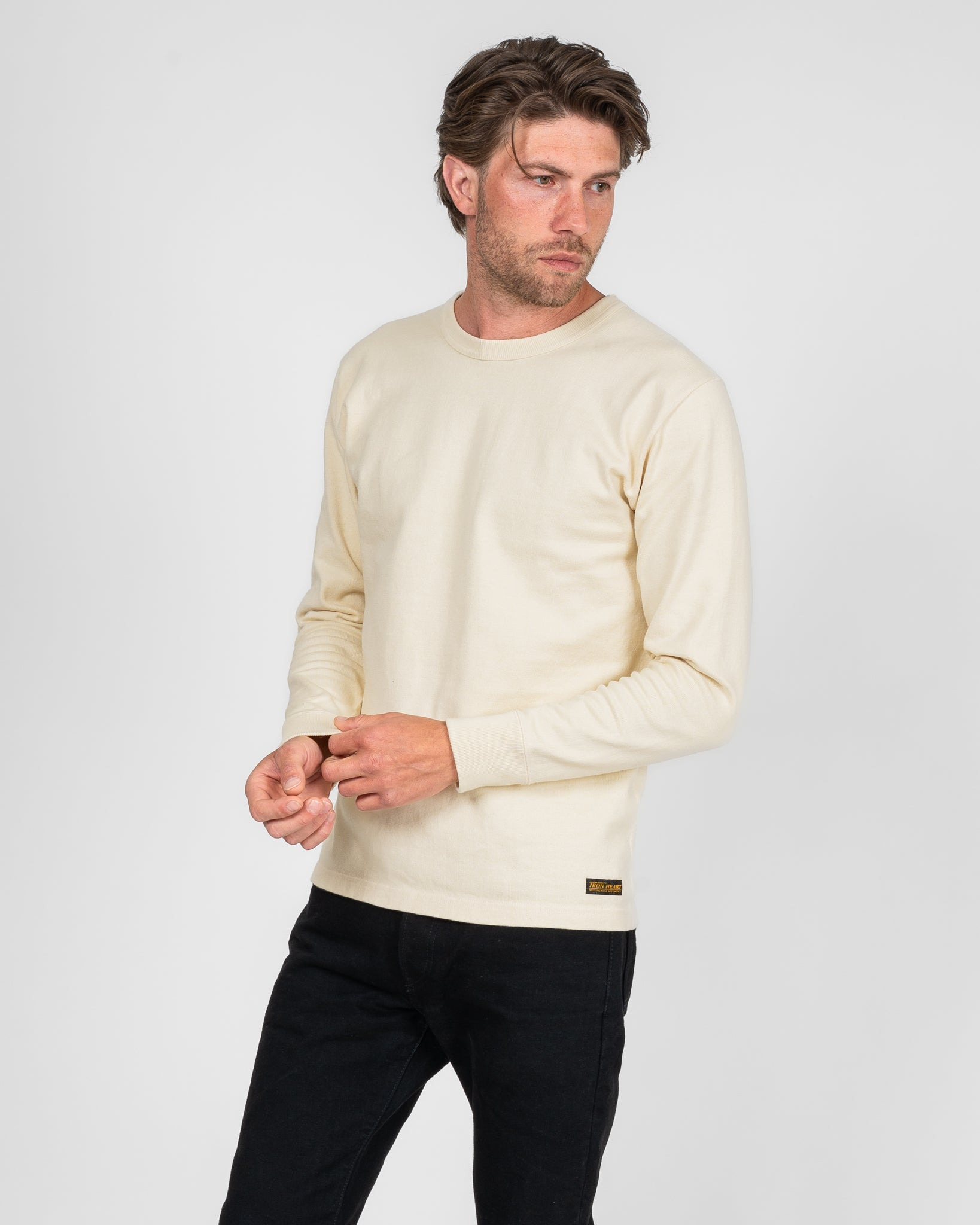 IHTL-1501-CRM 11oz Cotton Knit Long Sleeved Crew Neck Sweater - Cream - 2