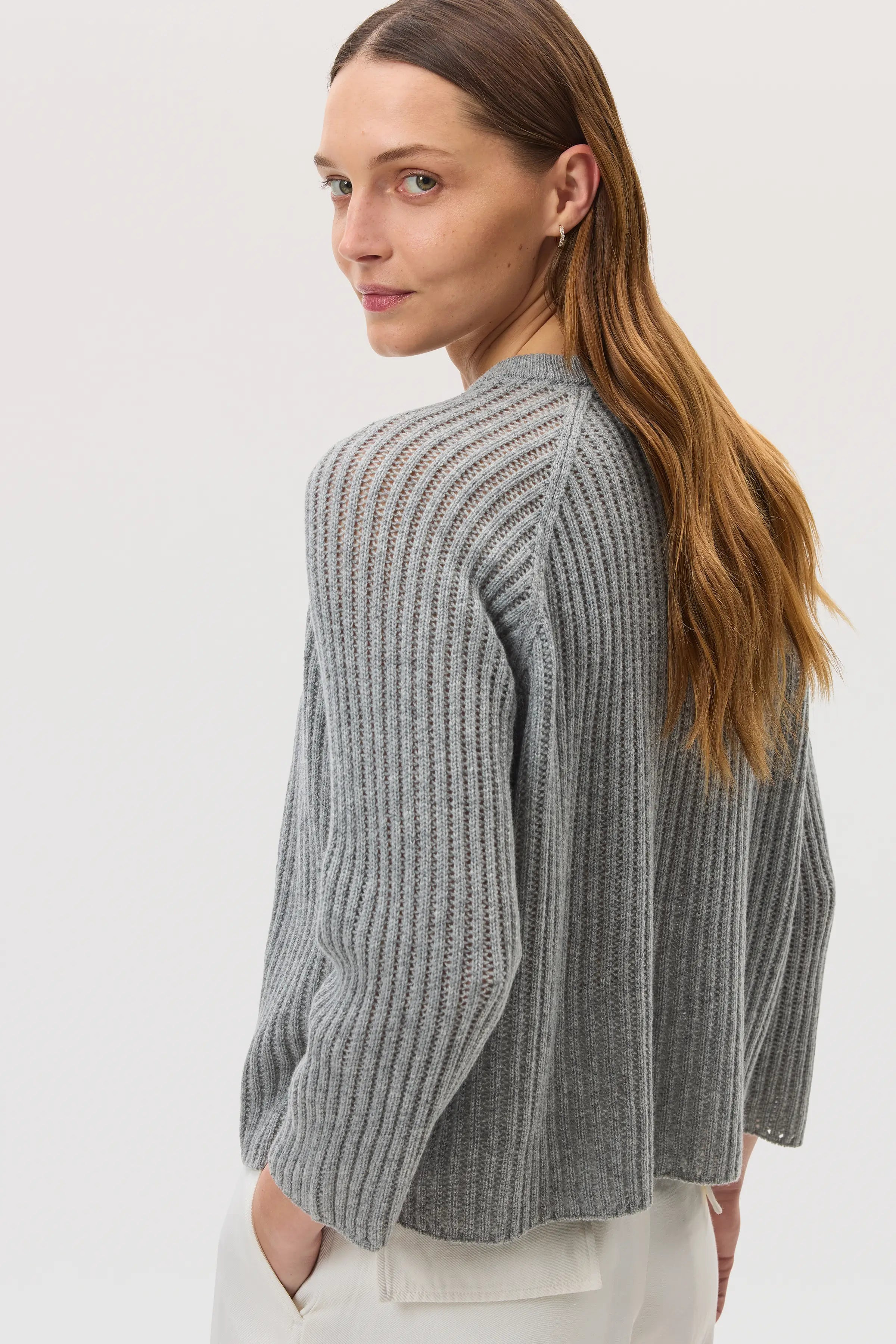 Mesh Rib Cashmere Grey Jumper - 3
