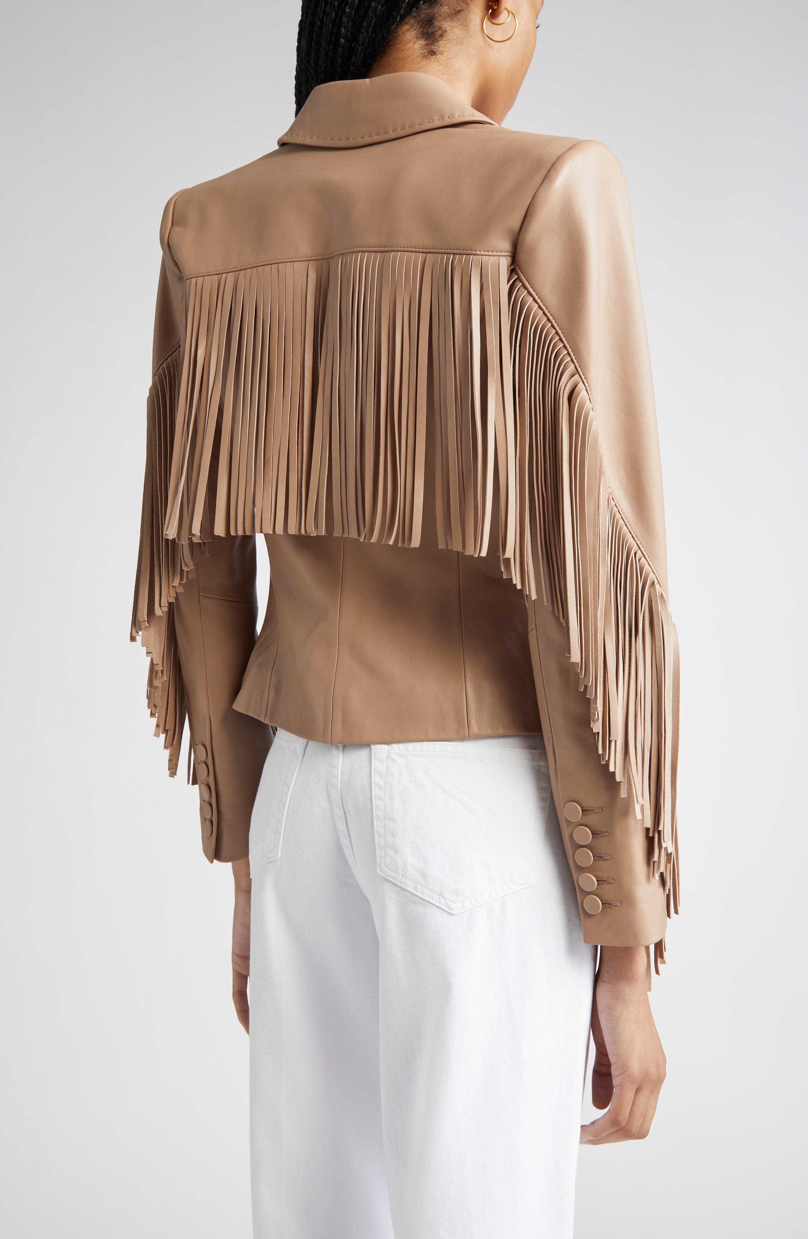 L'AGENCE Vashti Fringe Leather Blazer in Dark Cappuccino at Nordstrom - 3