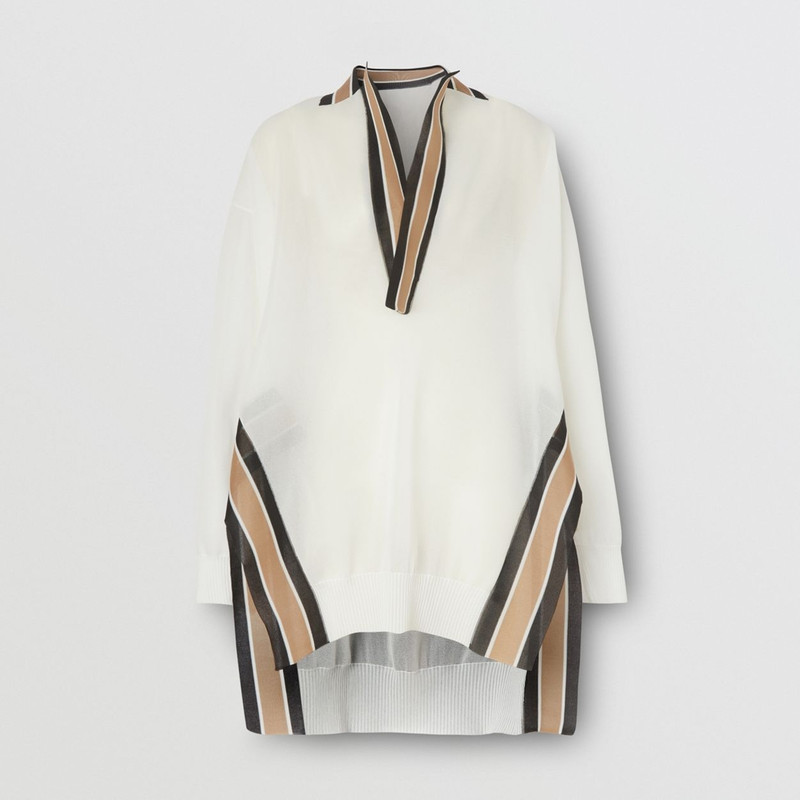 Long-sleeve Cricket Stripe Detail Knit Oversized Top 1