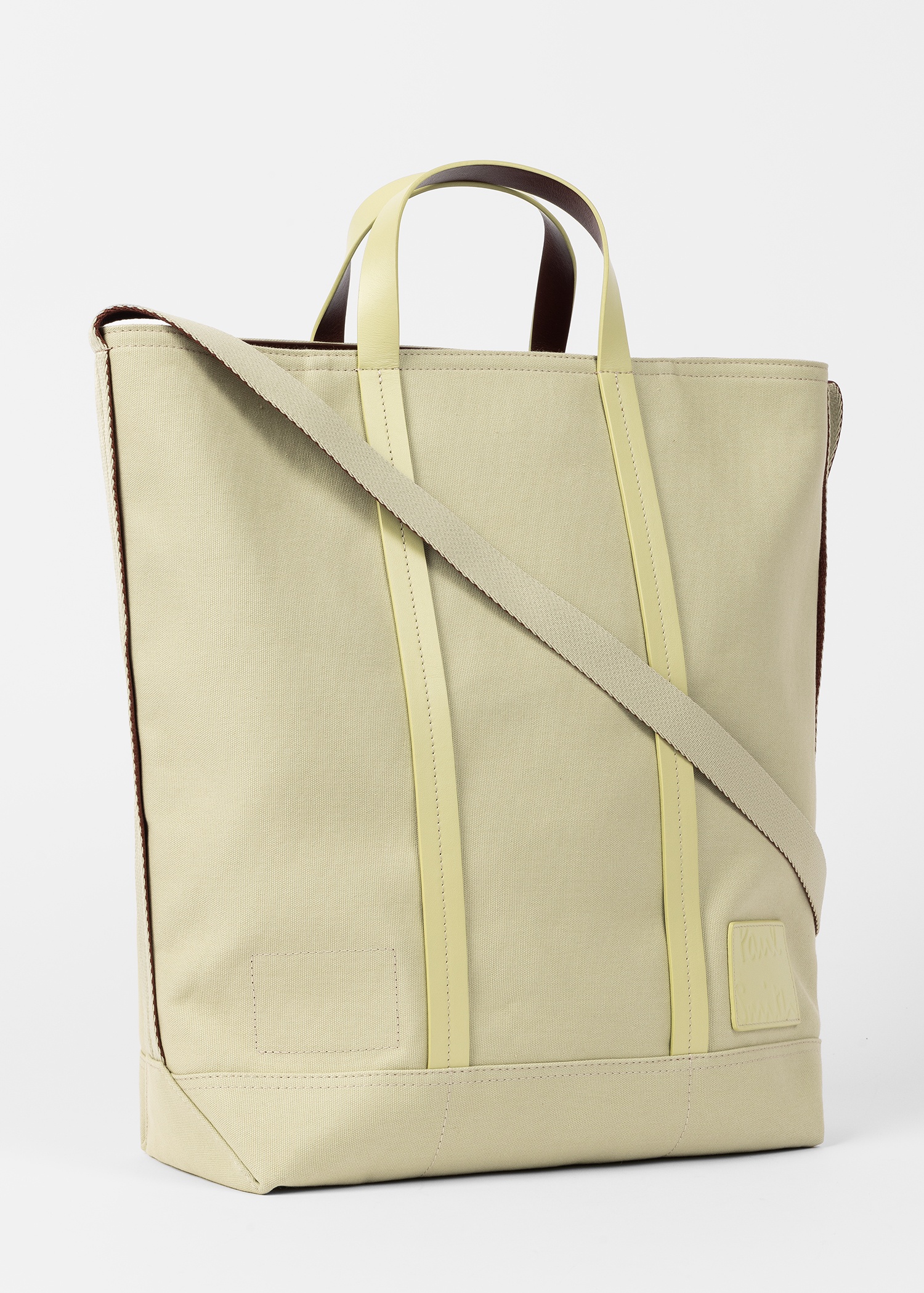 Beige Canvas Reversible Tote Bag With Shoulder Strap - 4