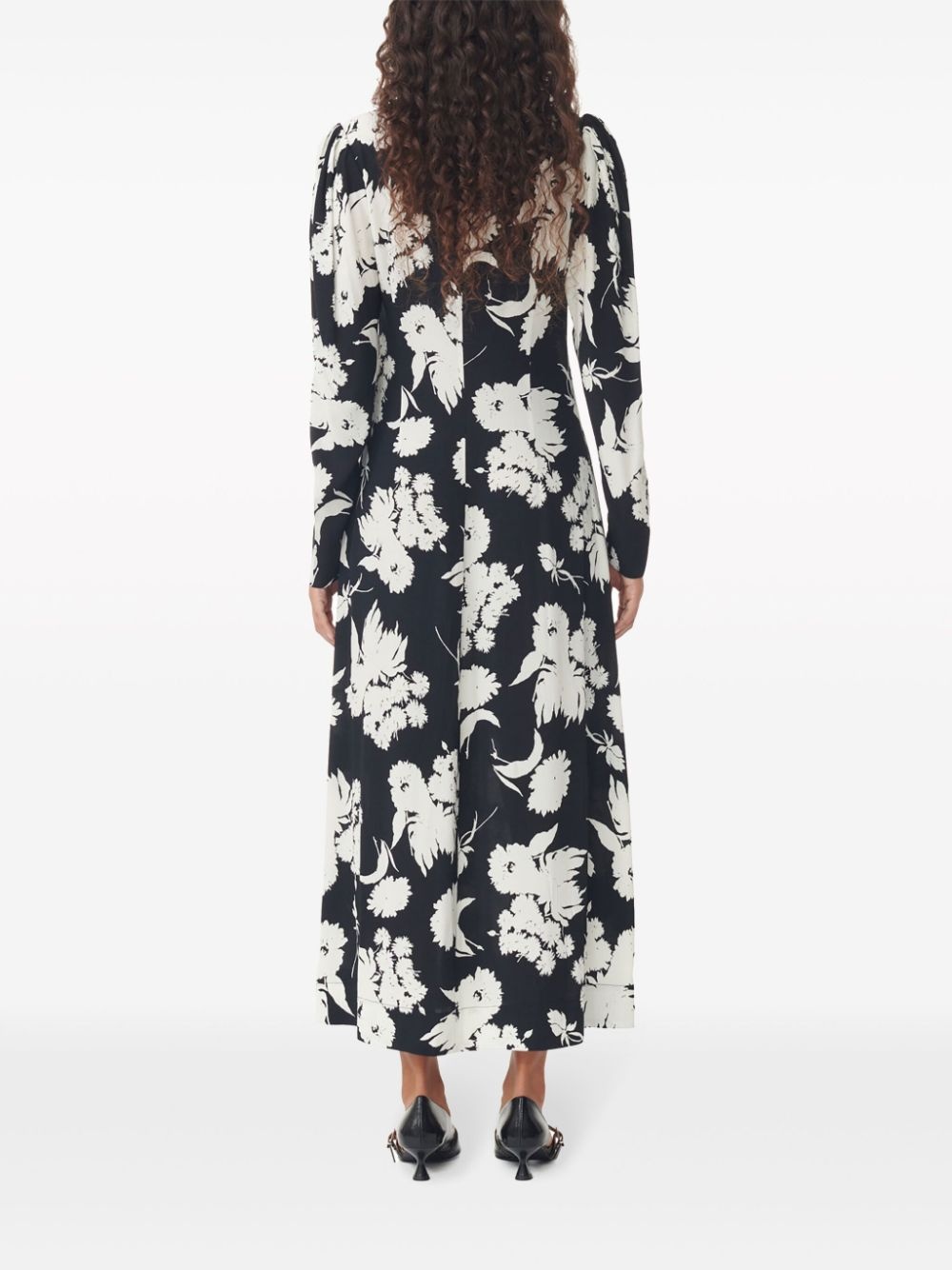 floral-print long-sleeve midi dress - 4