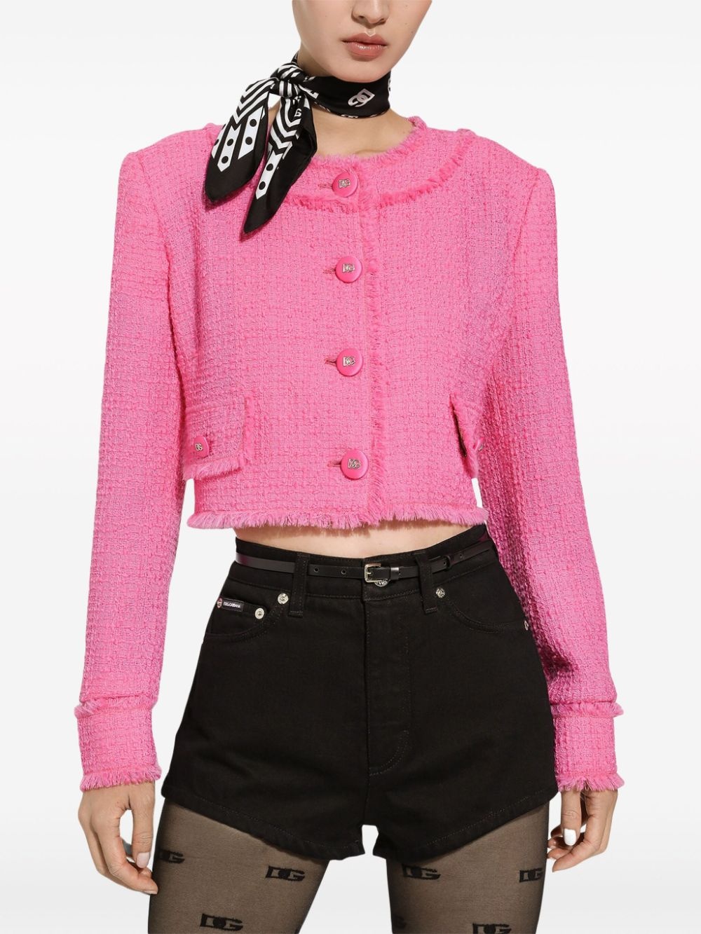 round-neck cropped tweed jacket - 5