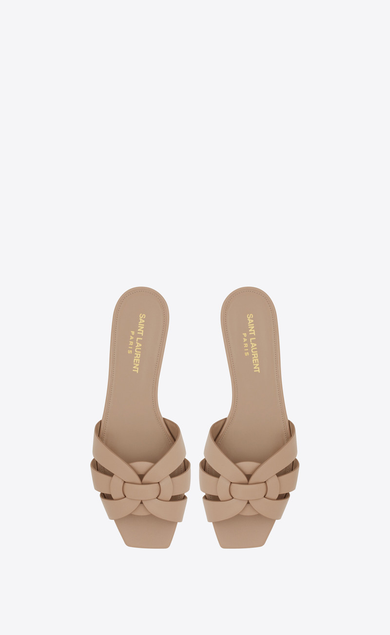 SAINT LAURENT tribute flat mules in smooth leather outlook