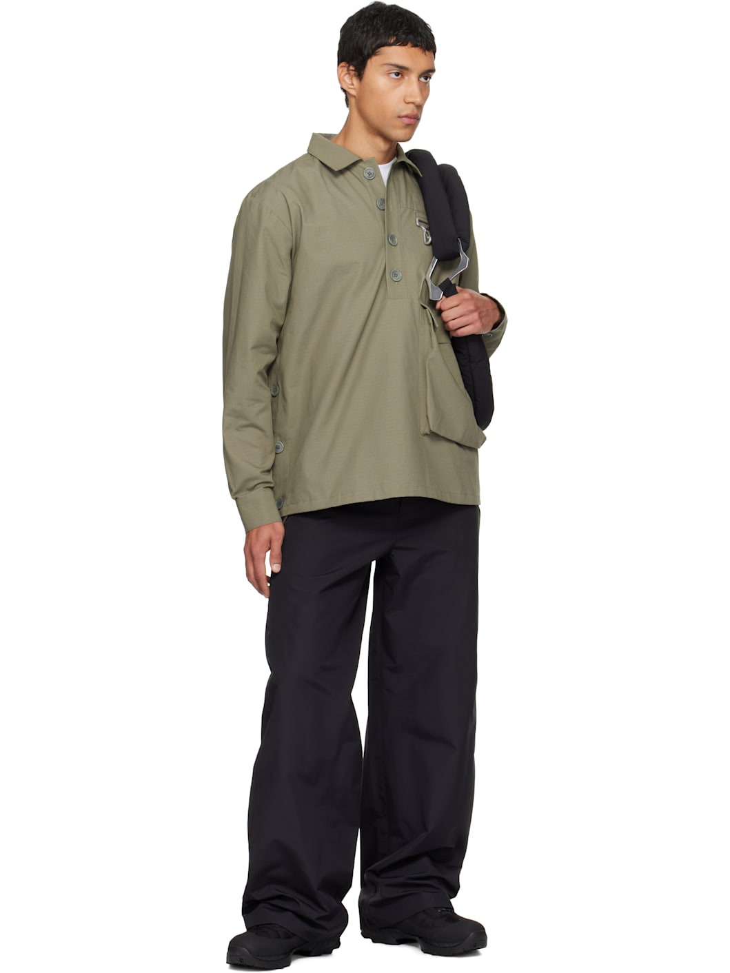 Black Laminated Nylon Straight Leg Trousers - 4