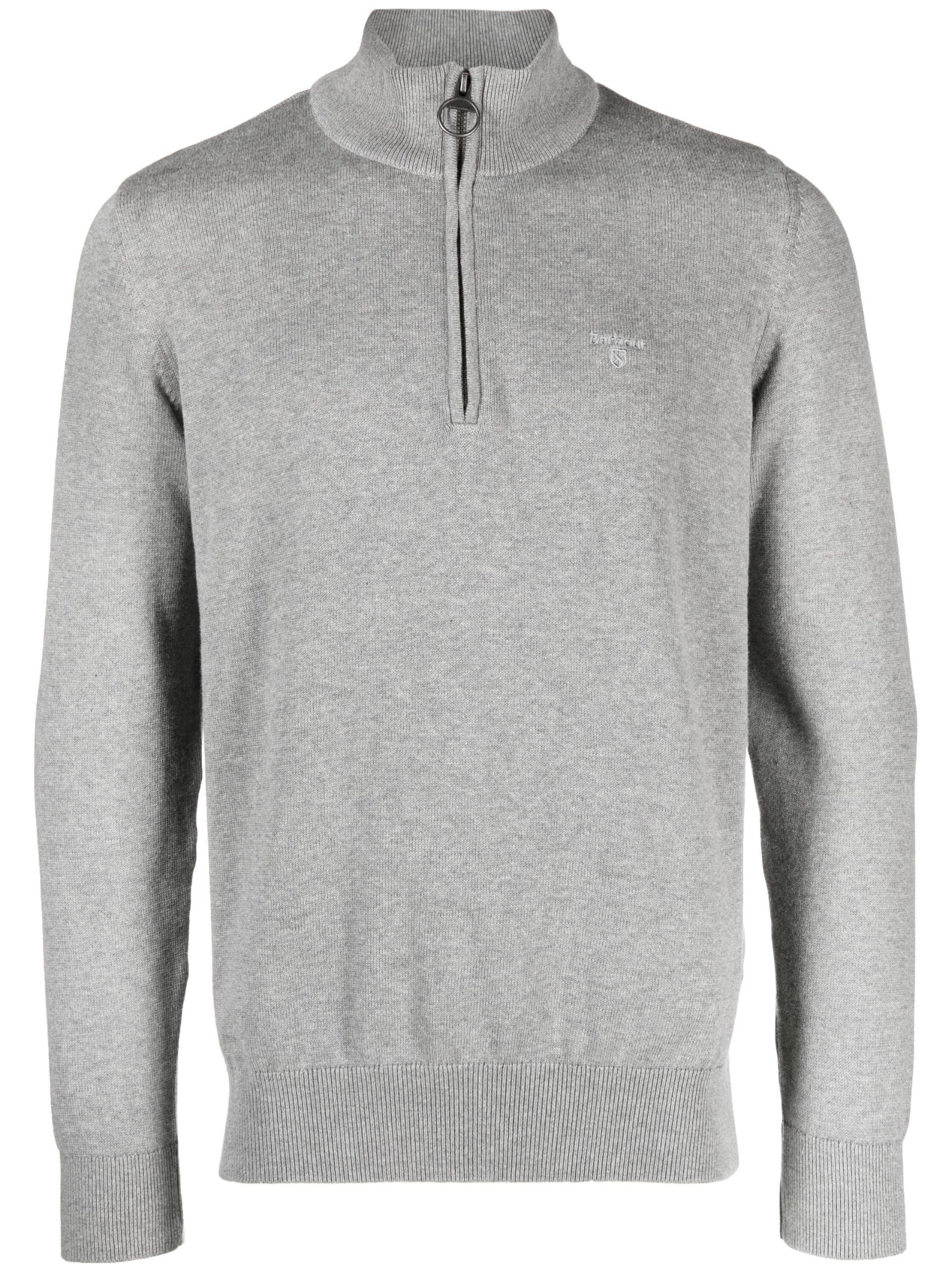 Grey Logo Embroidered Quarter Zip Sweatshirt - 1